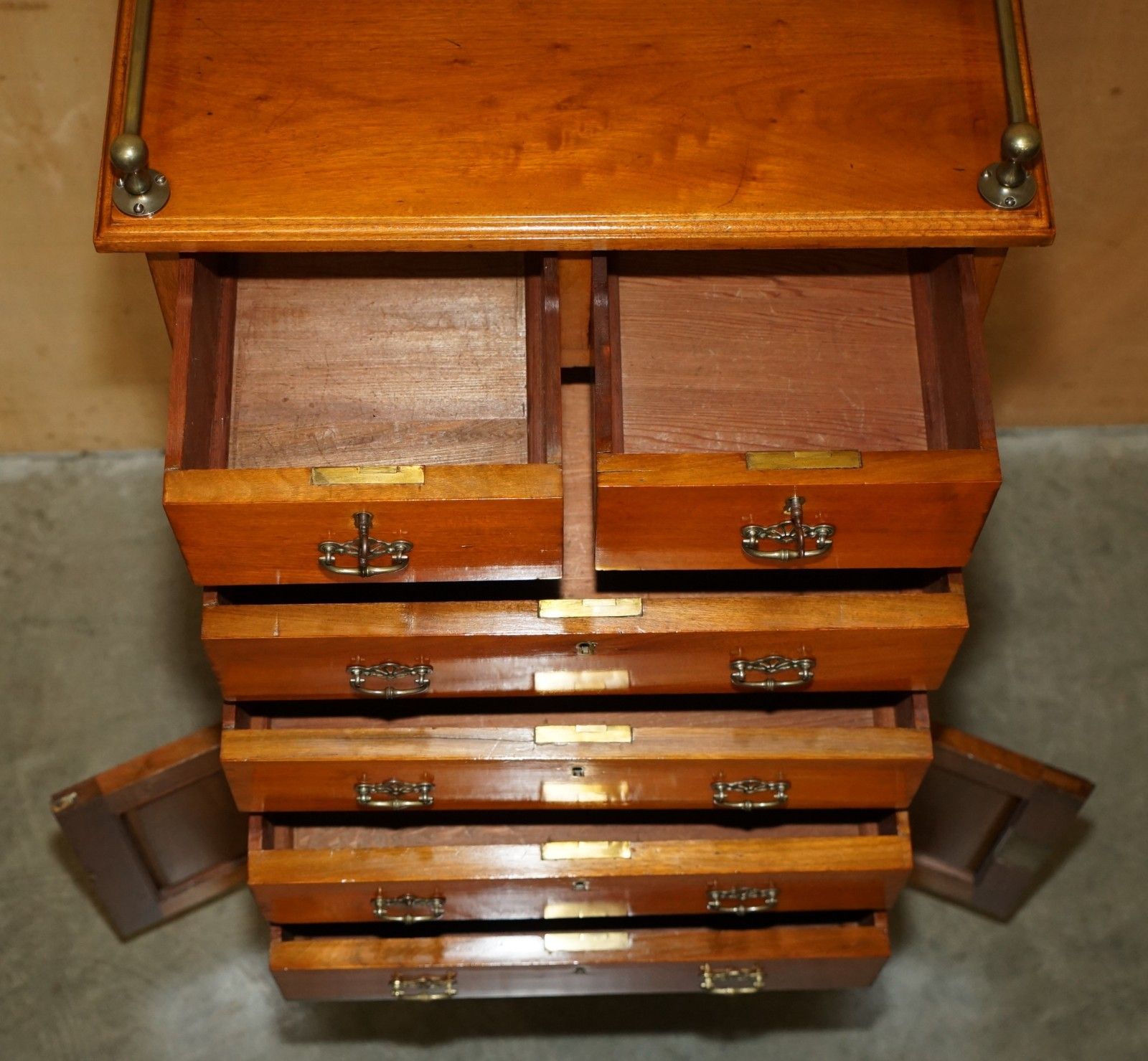 photo buy Victorian Walnut Hand Carved Tallboy Chest Of Drawers Cupboard With Gallery Rail