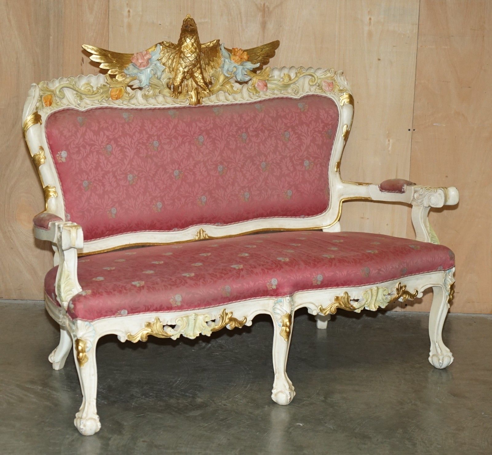 4950.0 Hand Carved & Painted Vintage French Empire Style Eagle Sofa And Armchair Suite photo