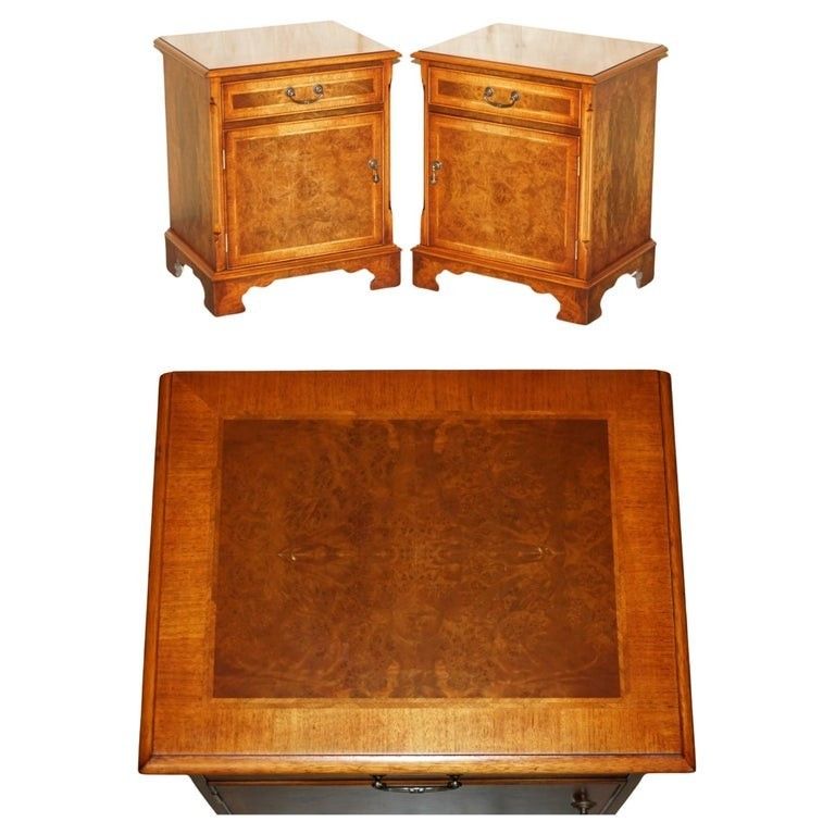 Pair Of Brights Of Nettlebed Burr Walnut Side Table Sized Nightstands Cupboards