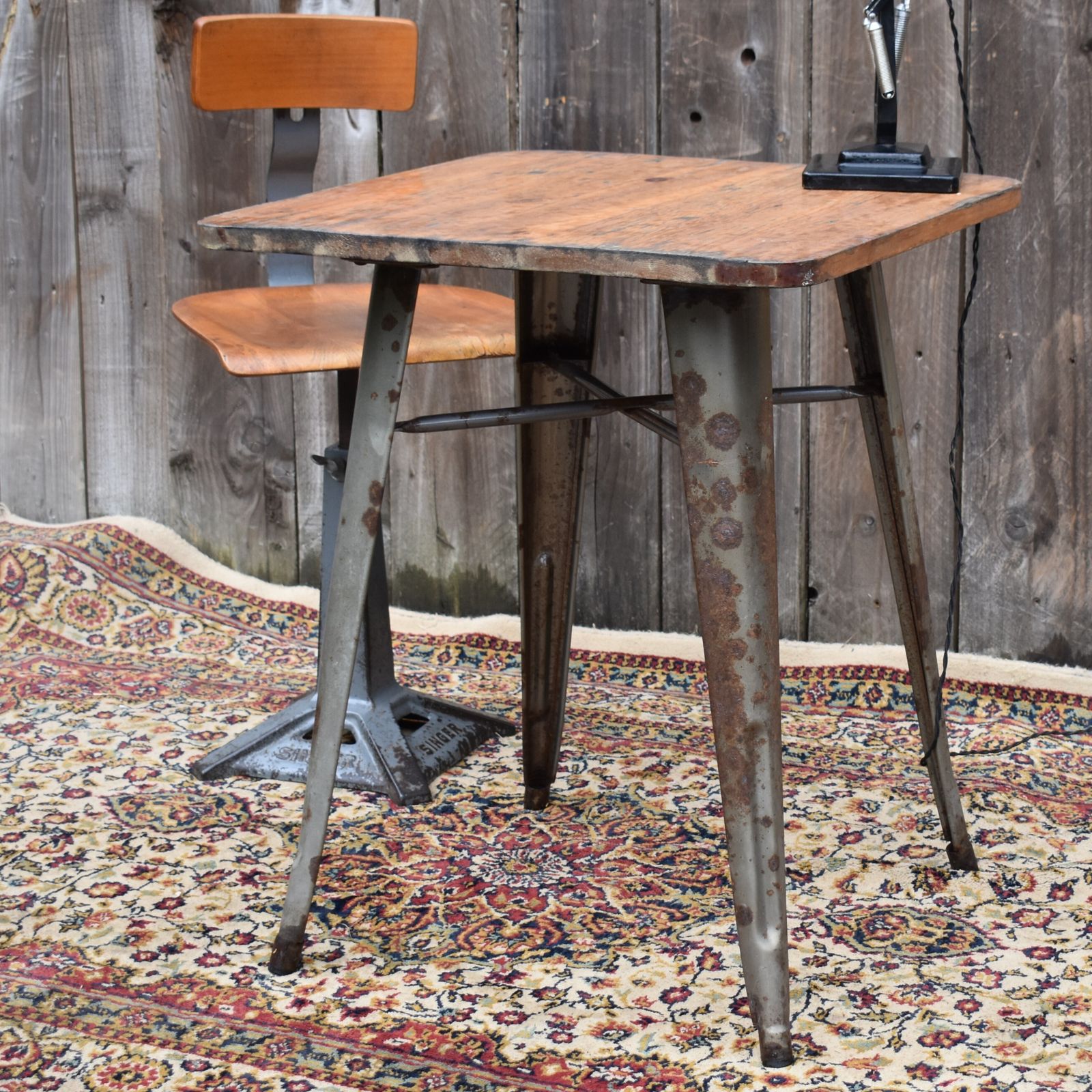 Vintage Industrial Tolix Style Metal Wooden Bistro Console Side Table Desk photo furniture