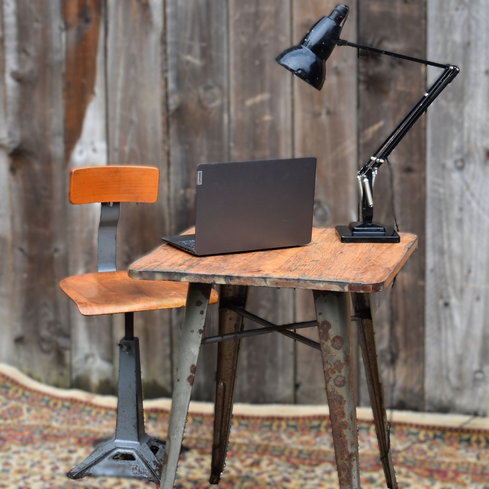 Vintage Industrial Tolix Style Metal Wooden Bistro Console Side Table Desk photo vinterior
