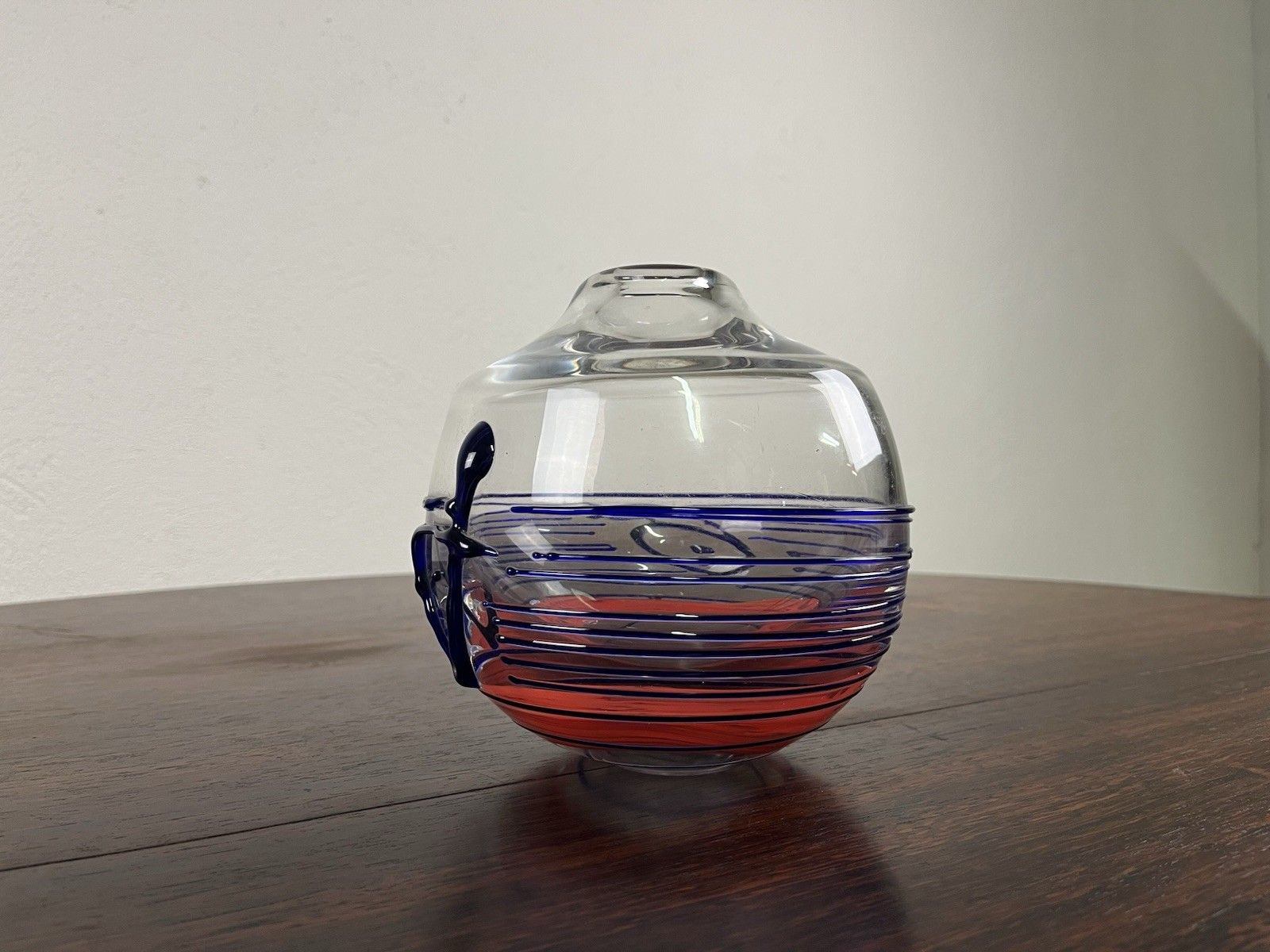 70’s Vintage Design Red Blue Glass Round Vase photo furniture