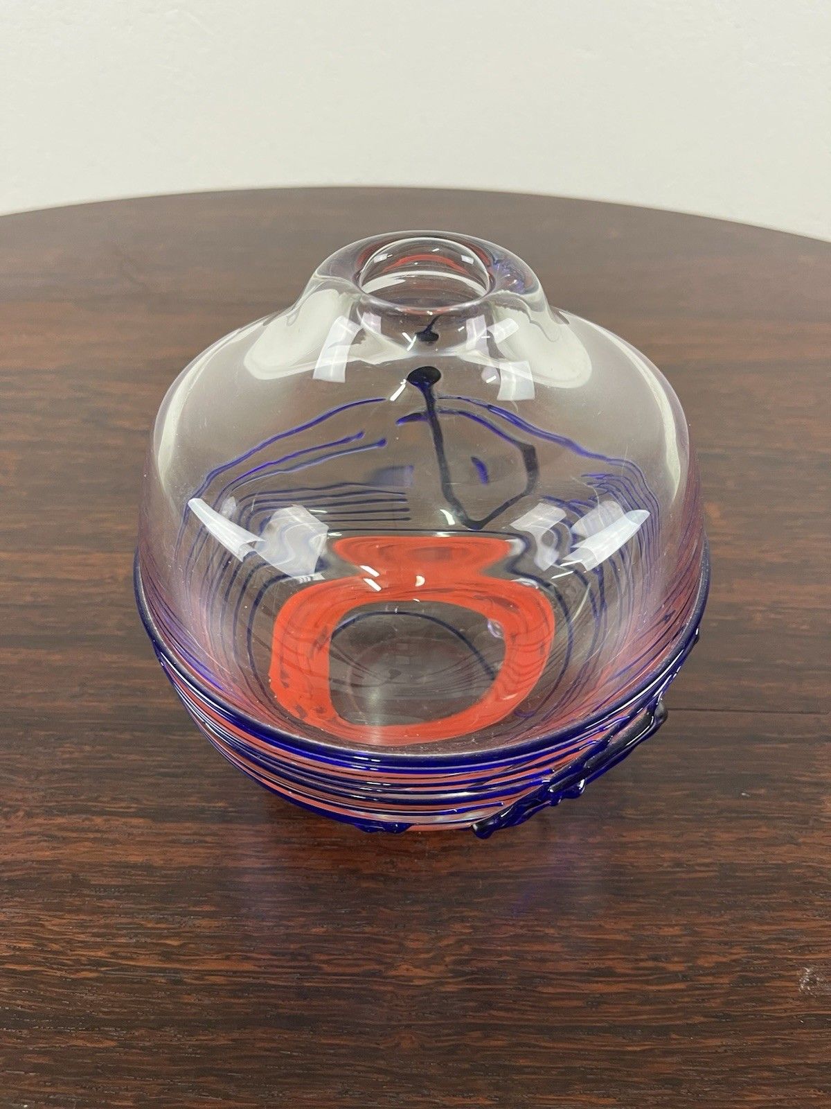 70’s Vintage Design Red Blue Glass Round Vase photo vintage