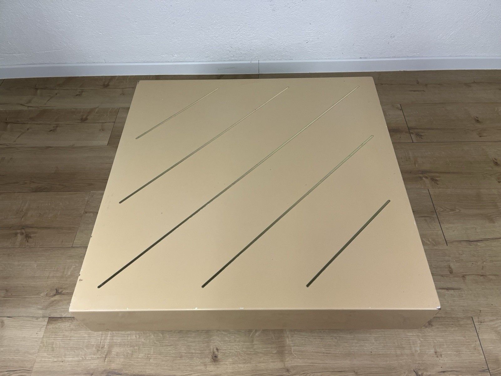 Square Coffee Table Lacquered Wood Beige Deco 1950’s Vintage Design photo vintage