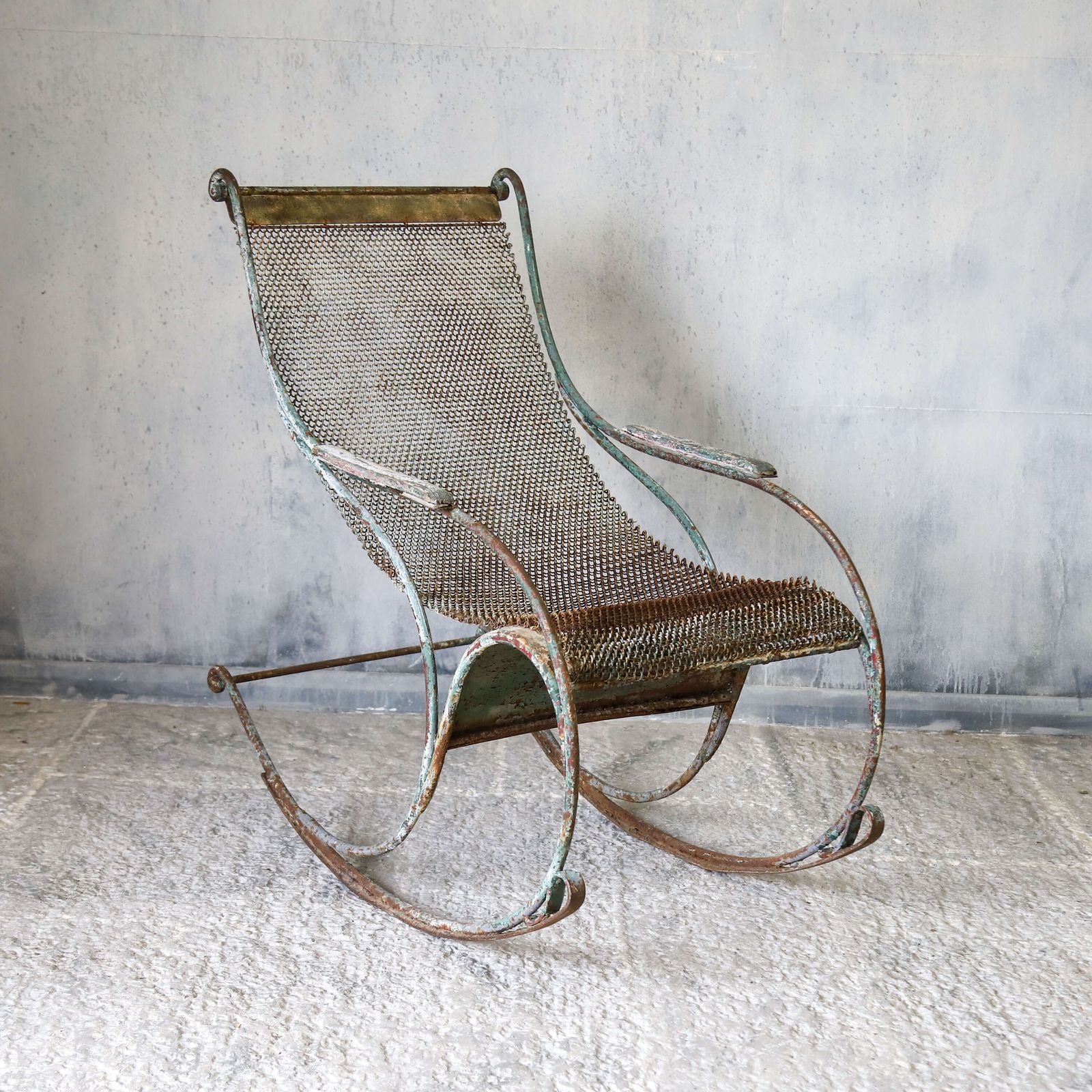 Rare French 19th Century Chain Link Rocking Chair With Time Worn Patina photo furniture
