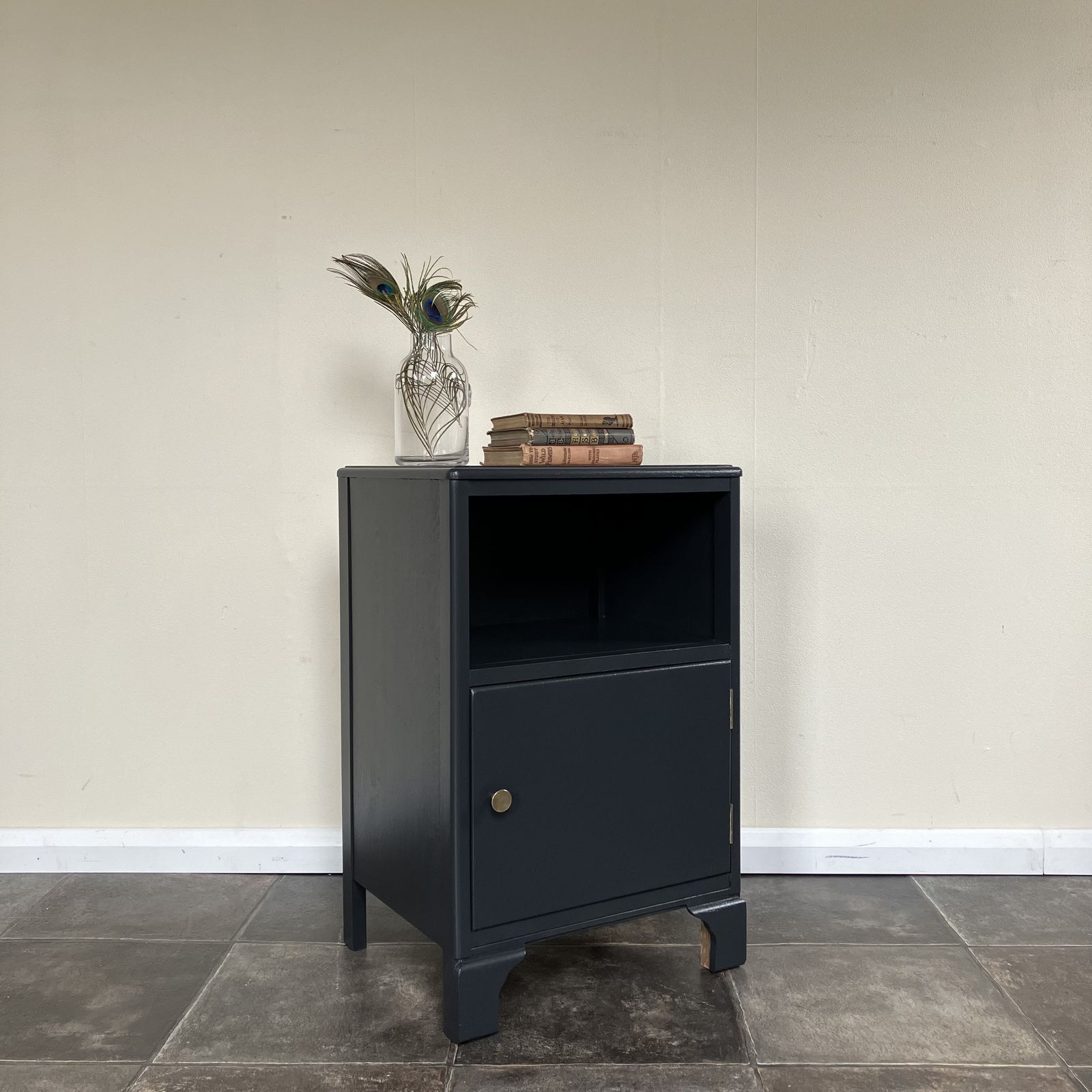 Vintage Painted 1940's Cc41 Bedside Cabinet By Harris Lebus In Farrow And Ball Off Black photo 295.0