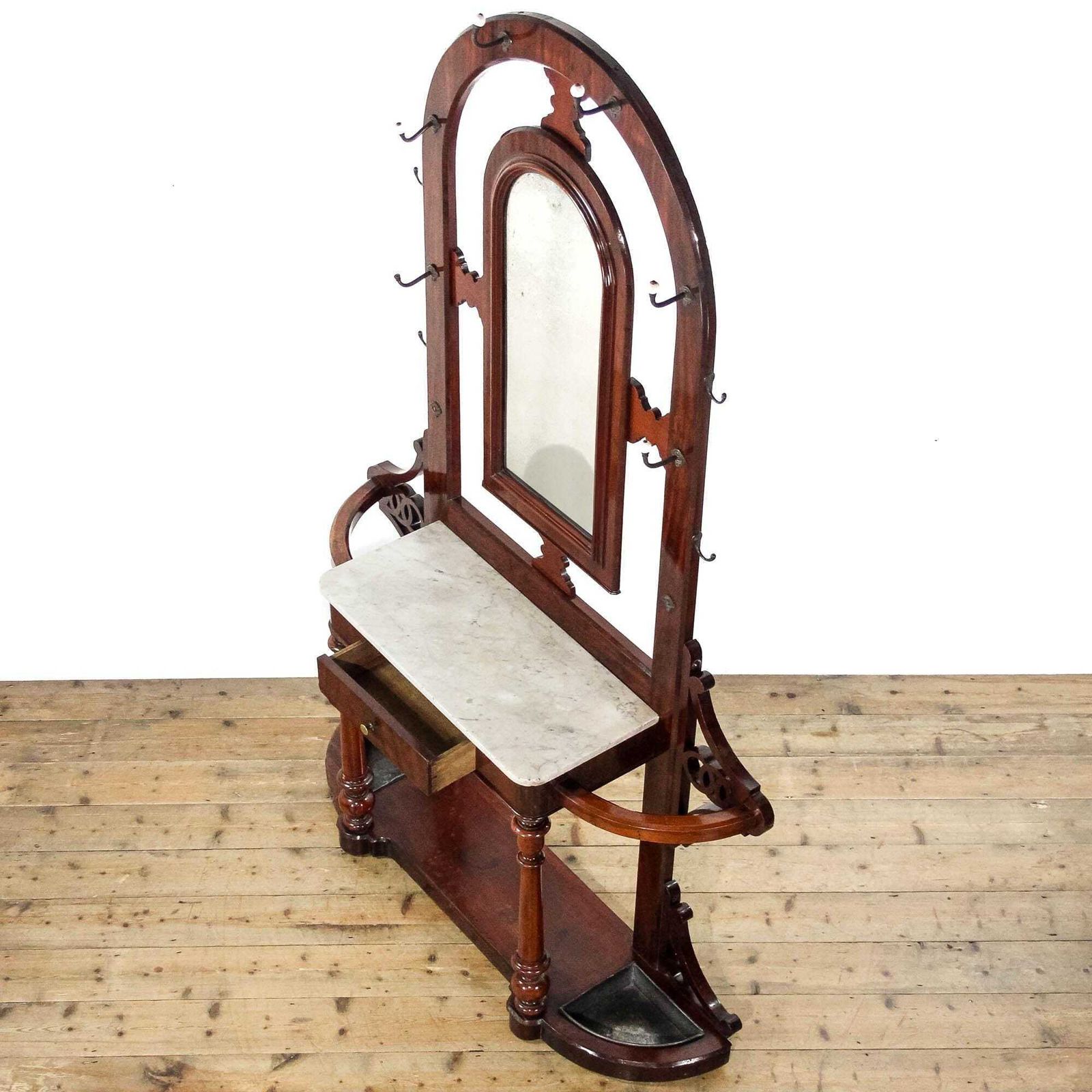 Antique Victorian Mahogany Hall Stand With Marble Shelf | Entrance Hall Stick Stand | Antique Hallway Storage photo 895.0