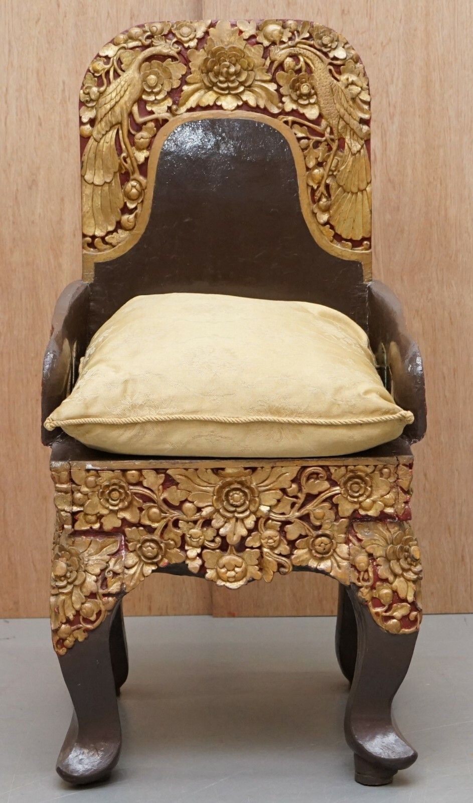 Rare Pair Of Circa 1900 Tibetan Ceremonial Chairs Nyingma Buddha Carved In Backs photo 3850.0