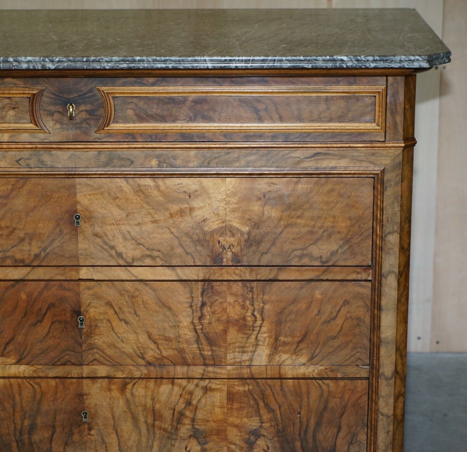 Antique Circa 1860 Walnut & Marble Topped Chest Of Drawers With Original Key photo 3750.0