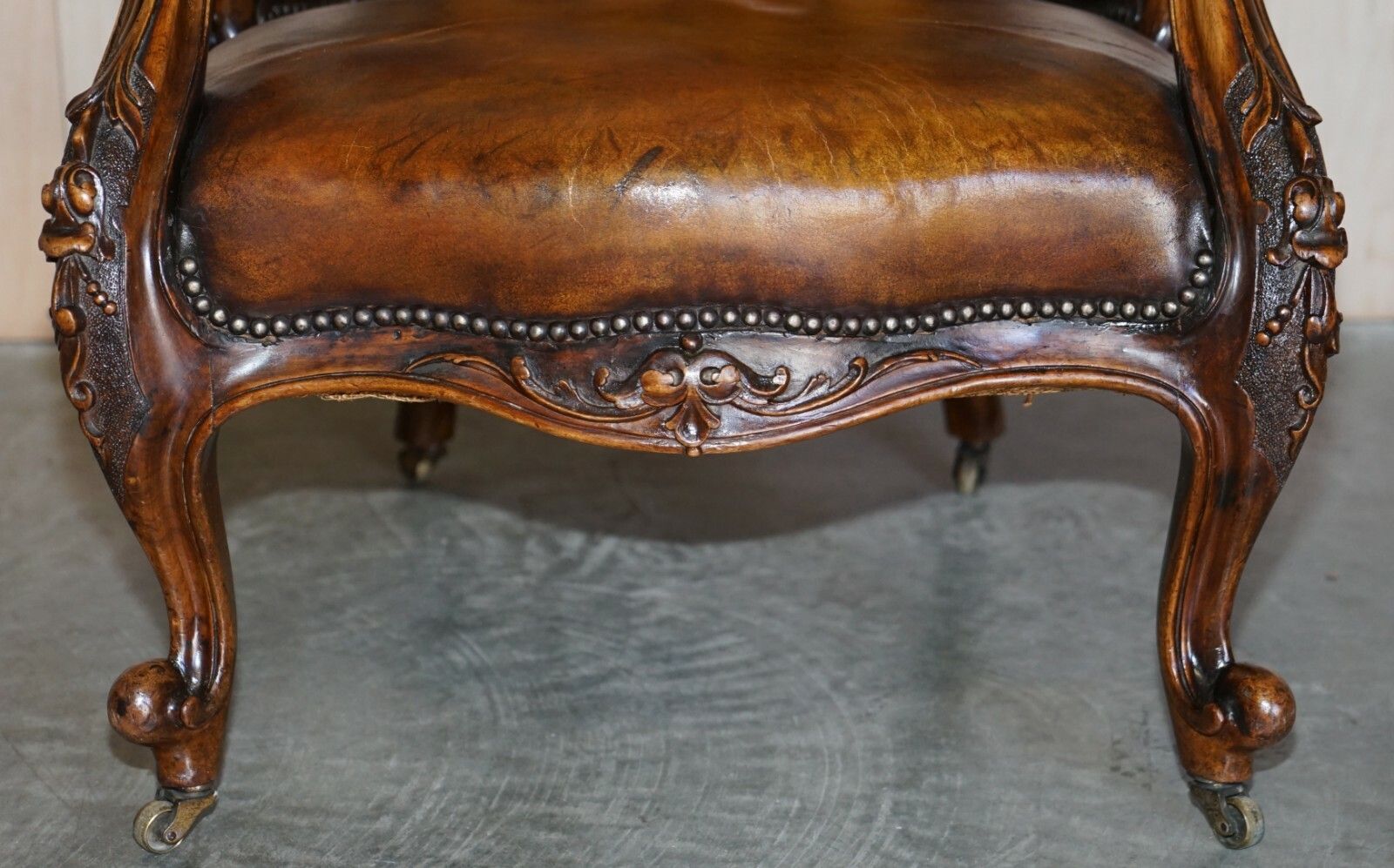 photo furniture Fine Antique Show Framed Victorian Chesterfield Brown Leather Library Armchair
