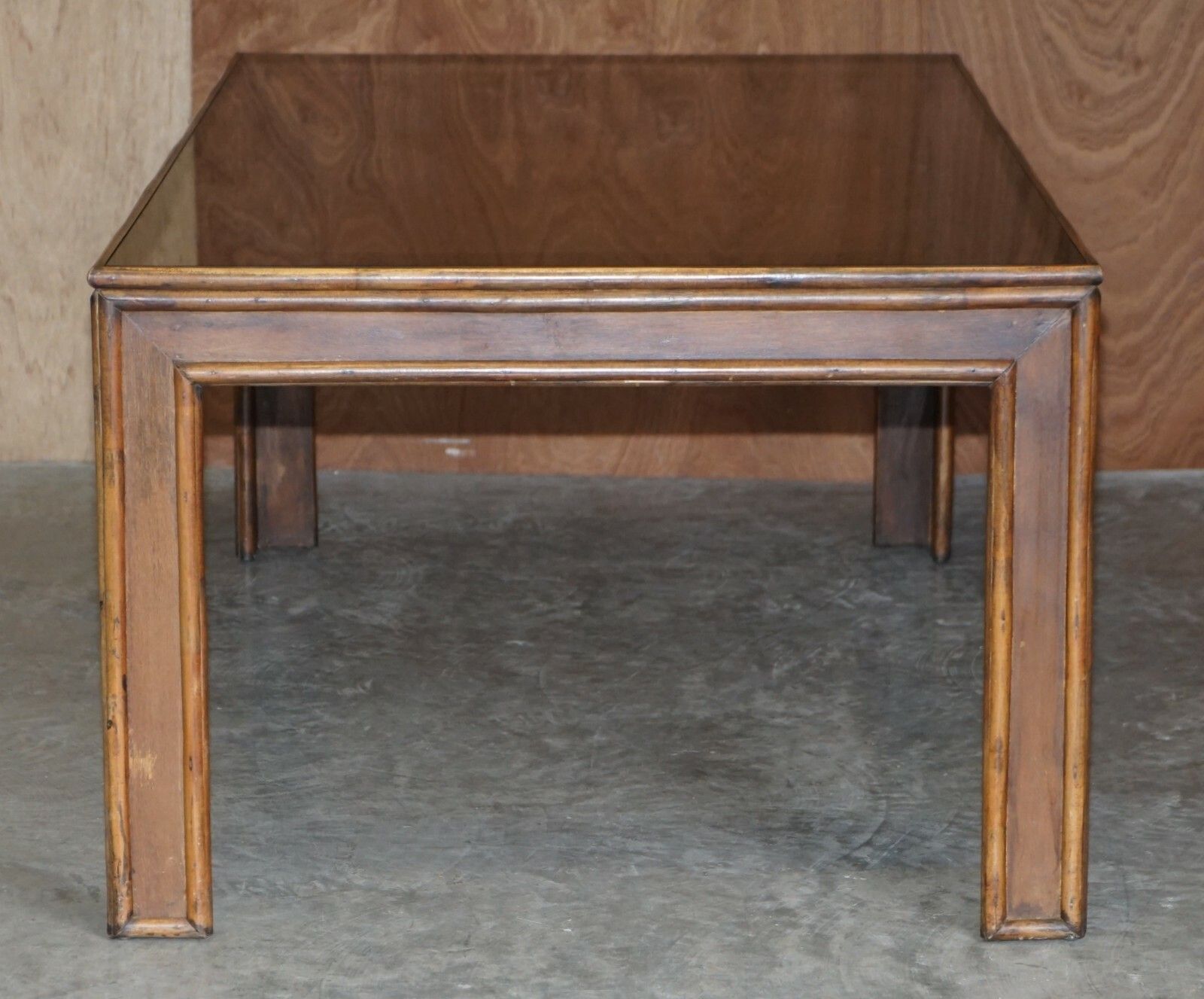 photo for sale Vintage Chinese Chippendale Refectory Dining Table With Smoked Glass Table Top