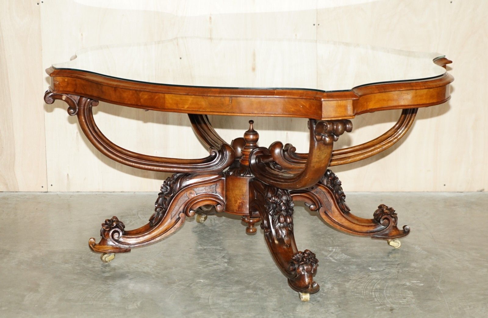Very Fine Circa 1860 Antique Victorian Ornately Carved Centre Burr Walnut Table photo furniture