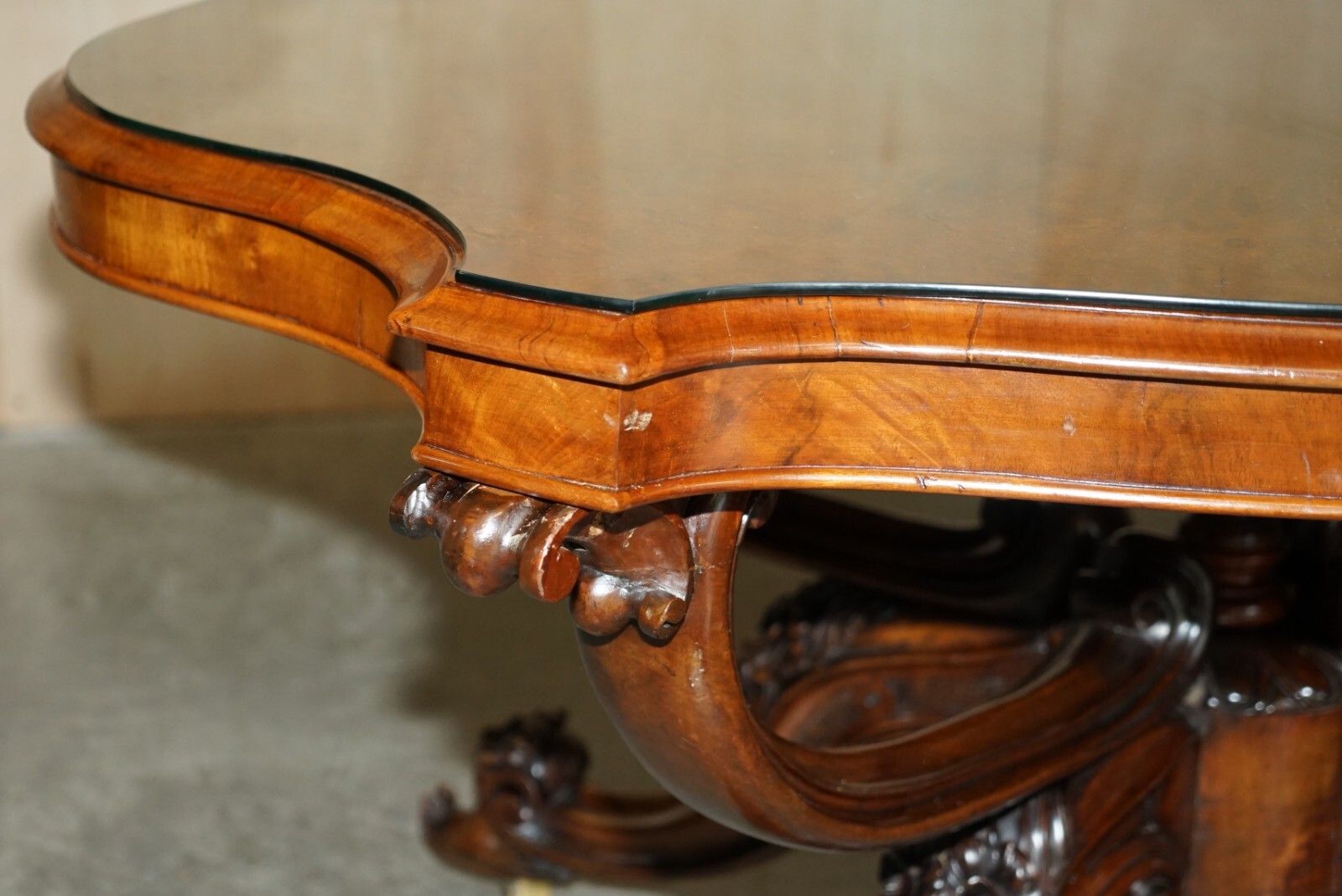Furniture Very Fine Circa 1860 Antique Victorian Ornately Carved Centre Burr Walnut Table photo