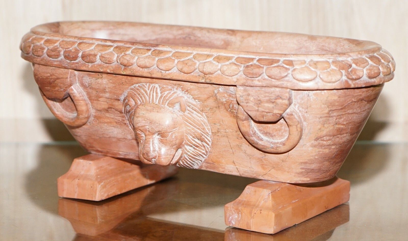 Rare Original Early 19th Century Roman Grand Tour Rosso Antico Marble Lion Bath photo for sale