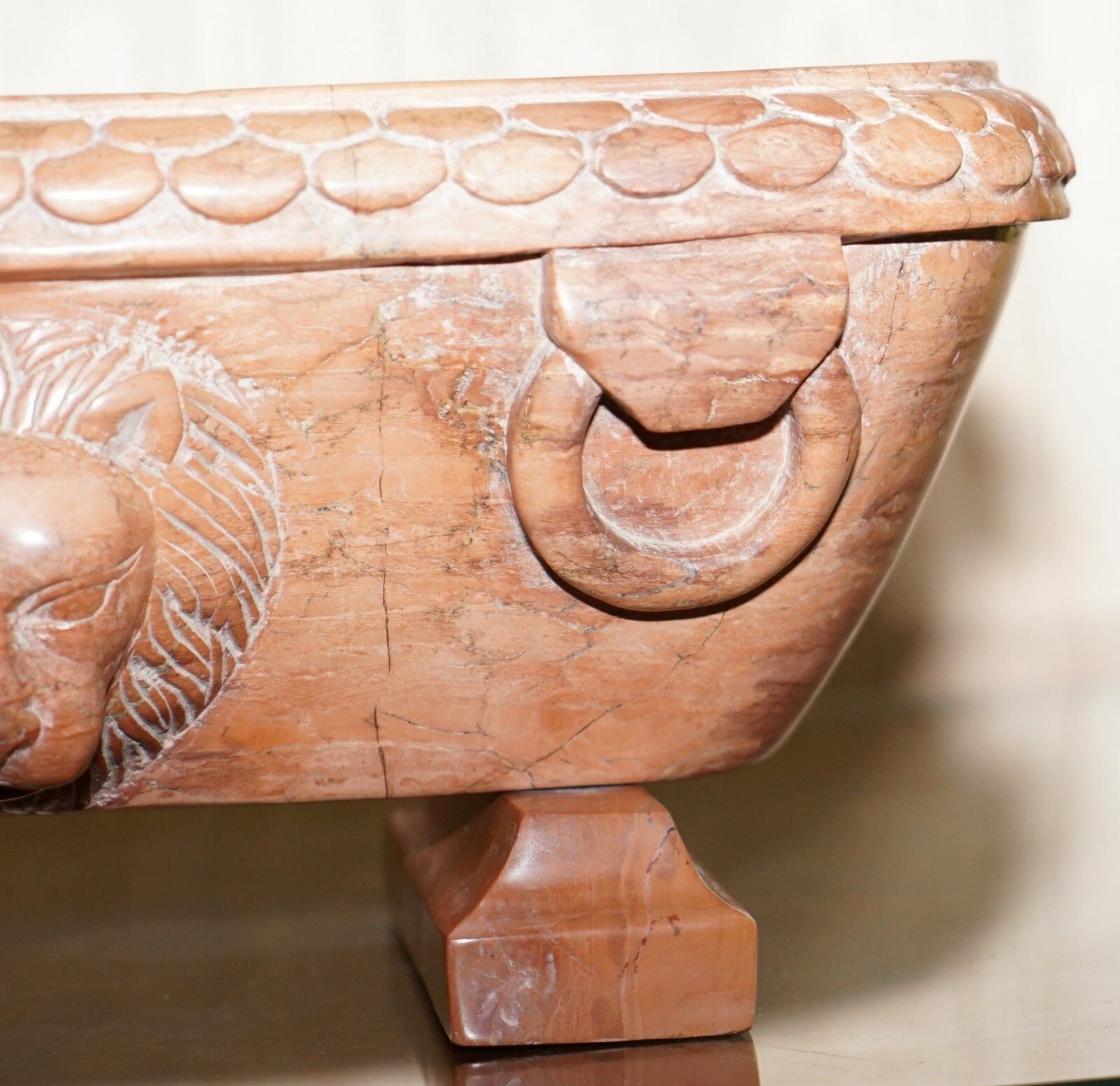Rare Original Early 19th Century Roman Grand Tour Rosso Antico Marble Lion Bath photo vinterior