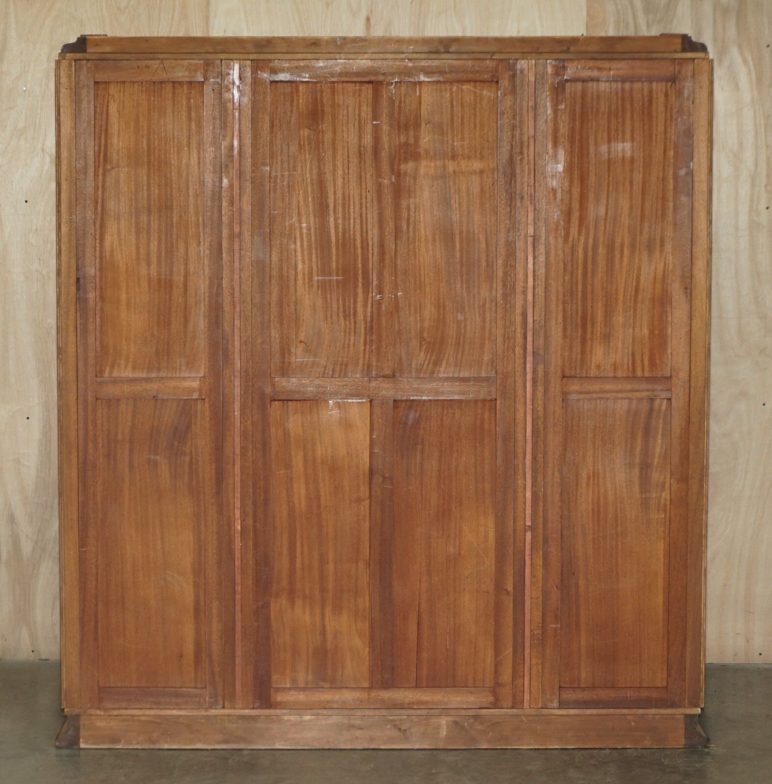 Furniture Antique Art Deco Burr Maple Triple Bank Circa 1920's Wardrobe Mirrored Door photo