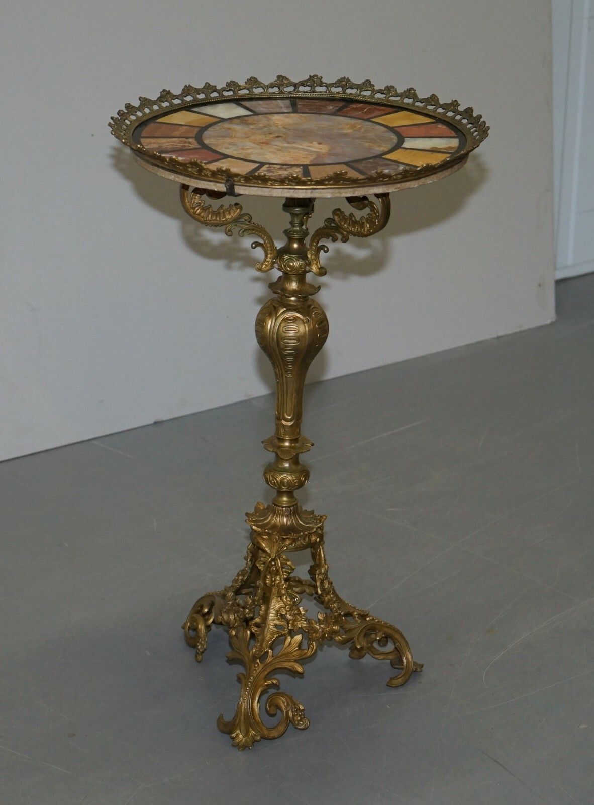 Rare Circa 1820 Regency Ornately Cast Italian Brass Side Table Speciamine Marble photo Furniture