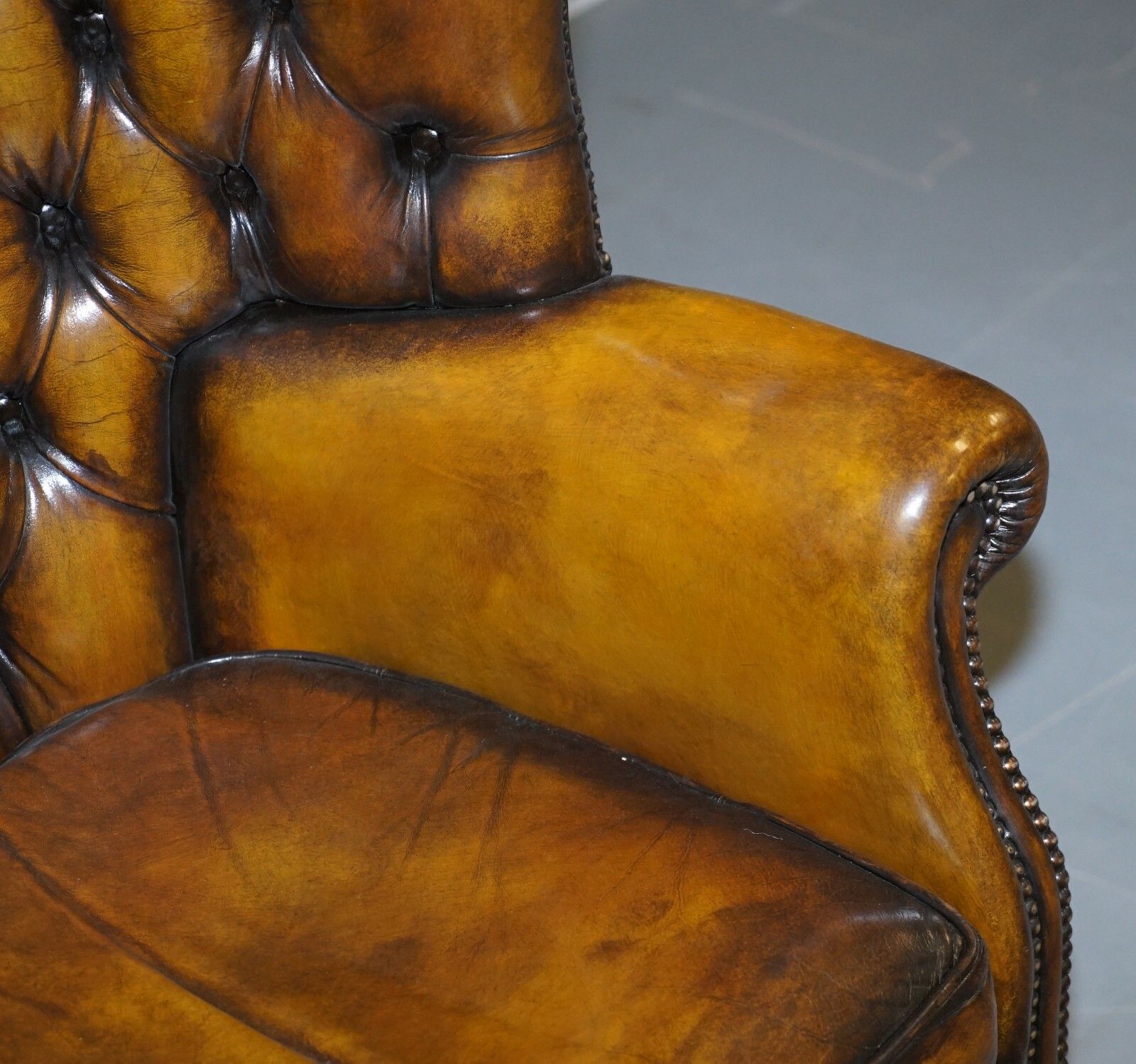 Fully Restored Vintage Chesterfield Porters Wingback Armchair Brown Leather photo vinterior