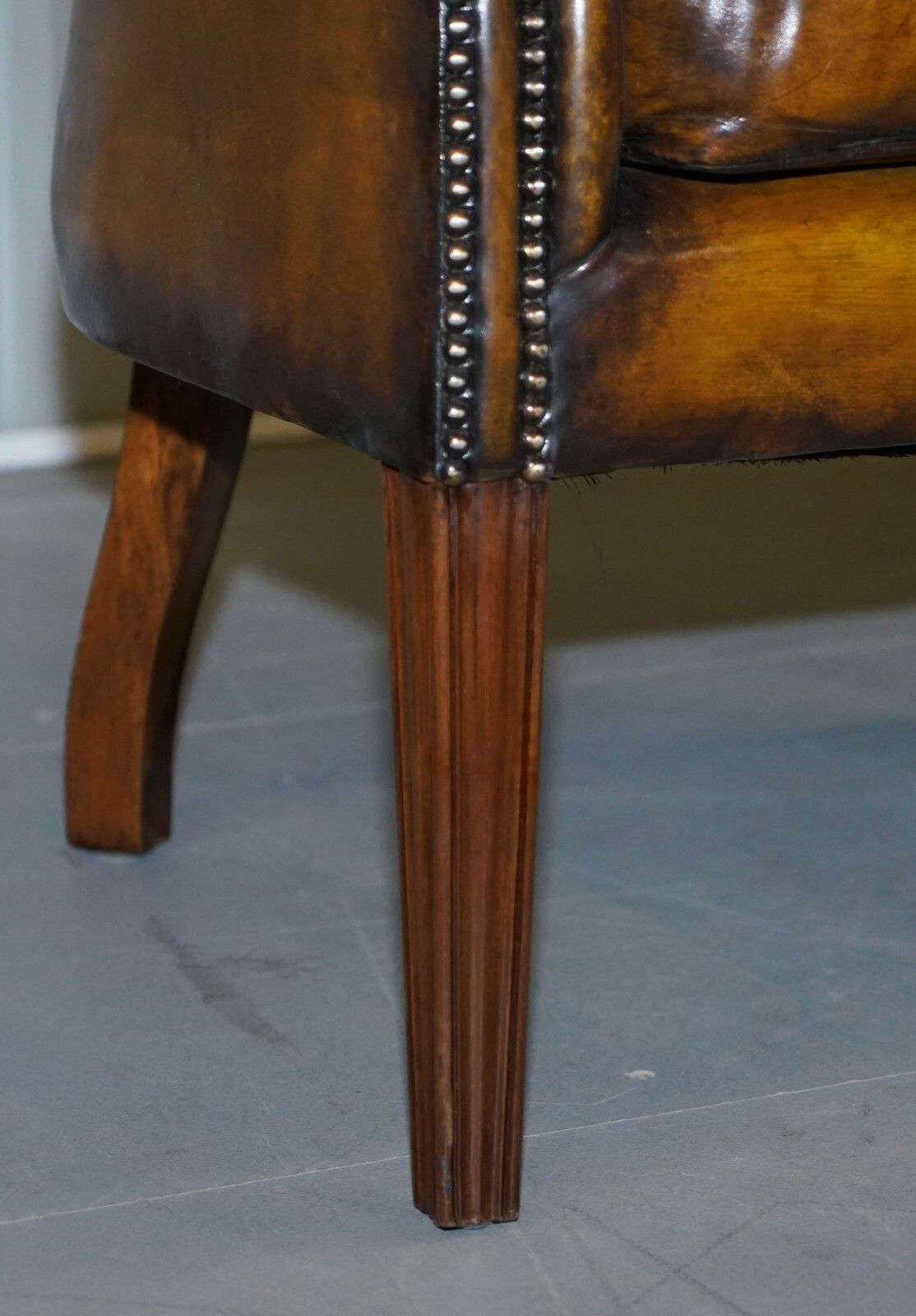 photo for sale Fully Restored Vintage Chesterfield Porters Wingback Armchair Brown Leather