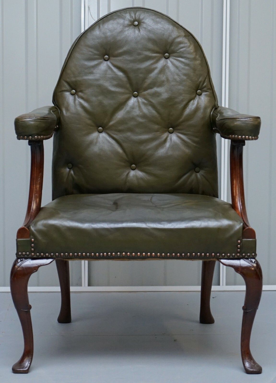 Circa 1800 Gothic Revival Georgian Irish Chesterfield Leather Carver Armchair photo furniture