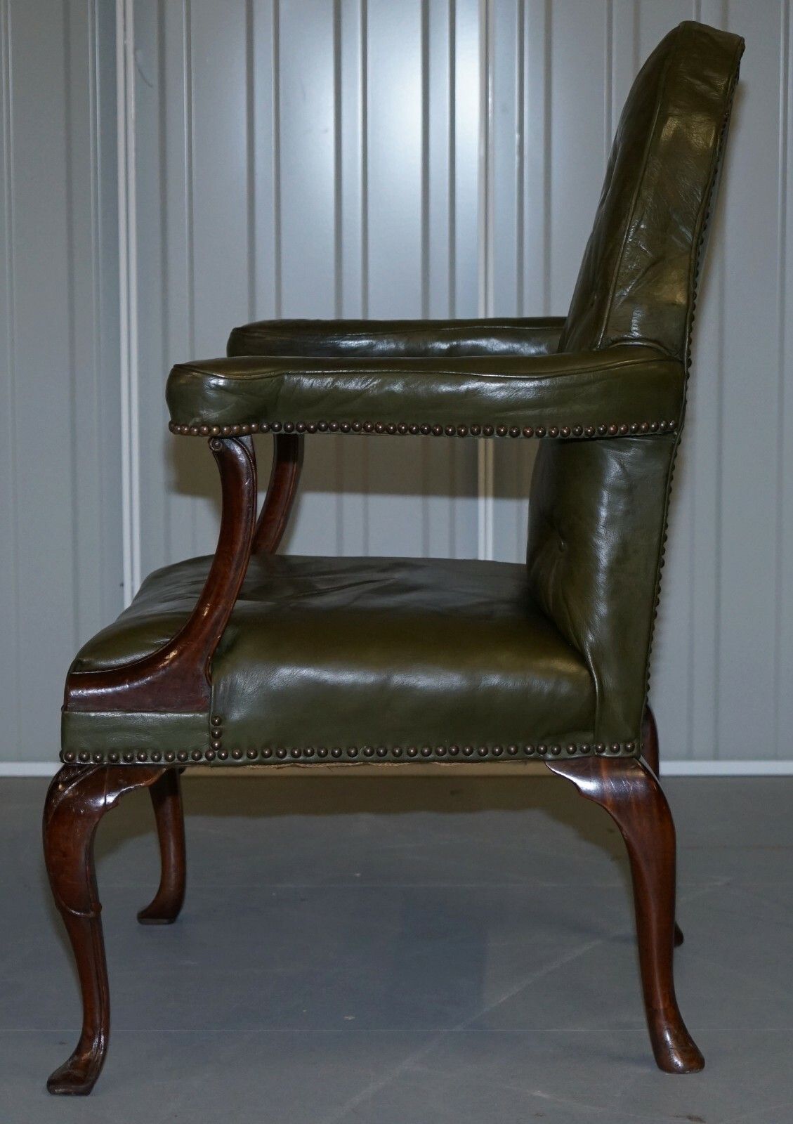 4200.0 Circa 1800 Gothic Revival Georgian Irish Chesterfield Leather Carver Armchair photo