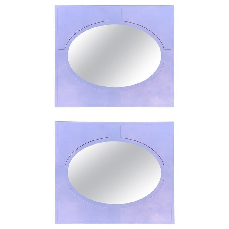 Large Pair Of Art Deco Amber Peach Bevelled Wall Mirrors Stunning Glass Patina