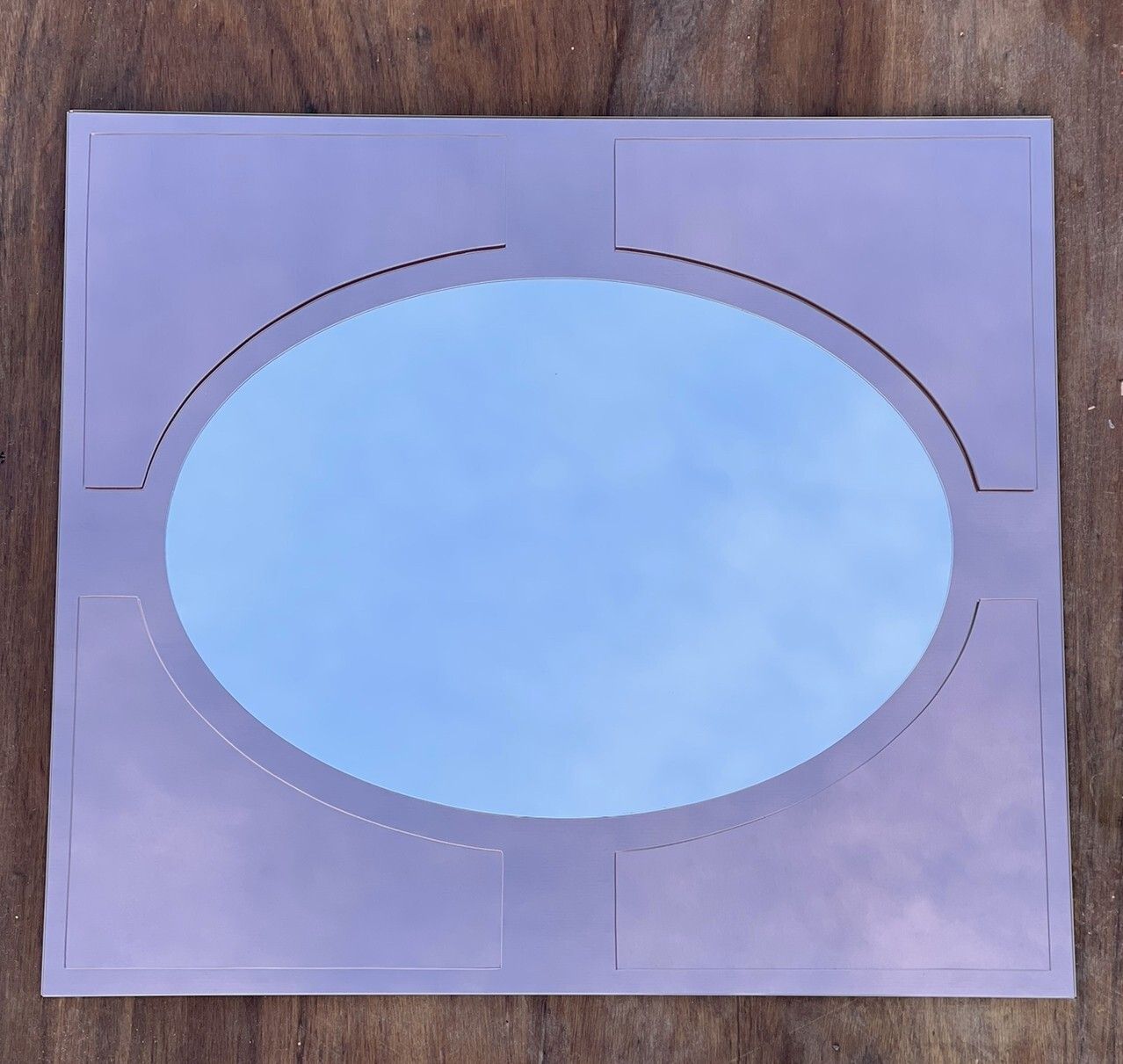 Large Pair Of Art Deco Amber Peach Bevelled Wall Mirrors Stunning Glass Patina photo for sale