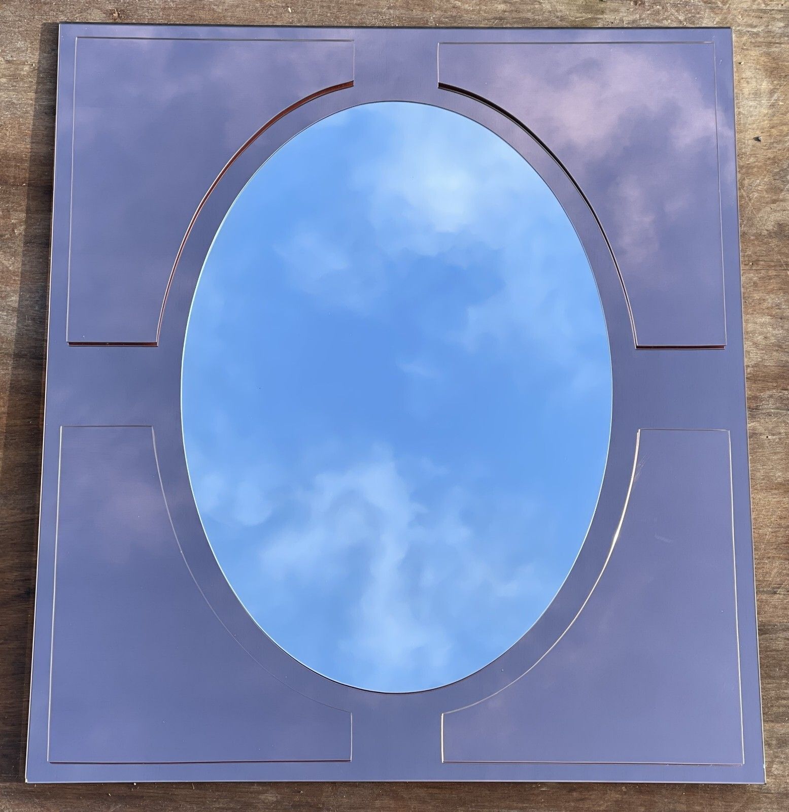 photo for sale Large Pair Of Art Deco Amber Peach Bevelled Wall Mirrors Stunning Glass Patina