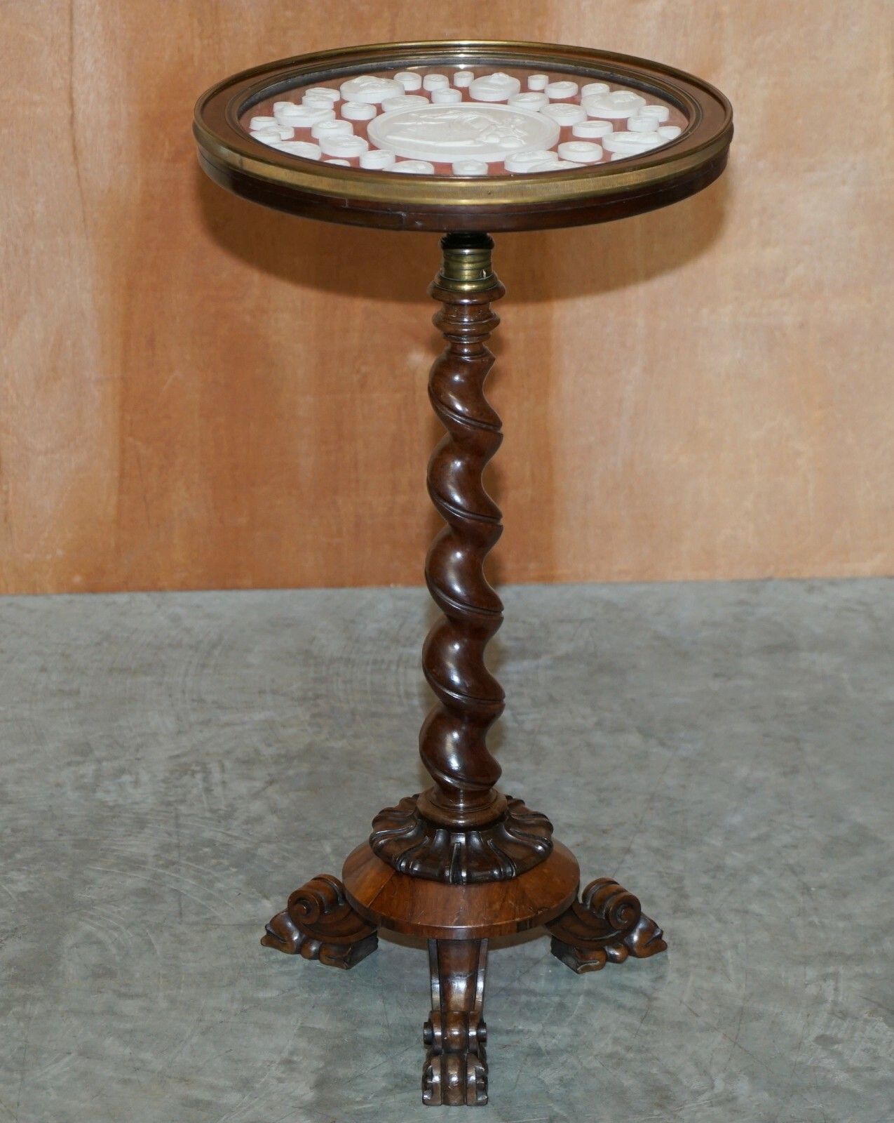 Antique William IV 1830 Rosewood Side Table + Grand Tour Cameo Display Case Top photo furniture