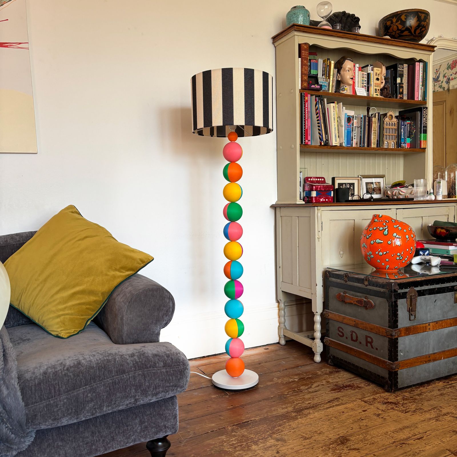 Bobbin Floor Lamp Base, Colourful Bobbin Balls
