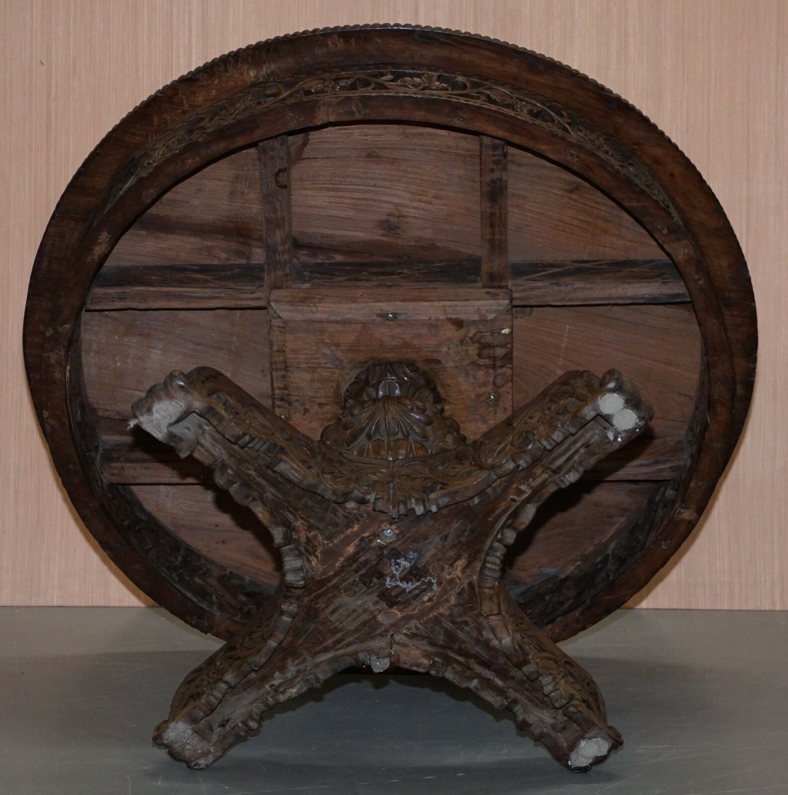 3500.0 Rare Circa 1880 Anglo Indian Hand Carved Centre Coffee Occasional Table Burmese photo