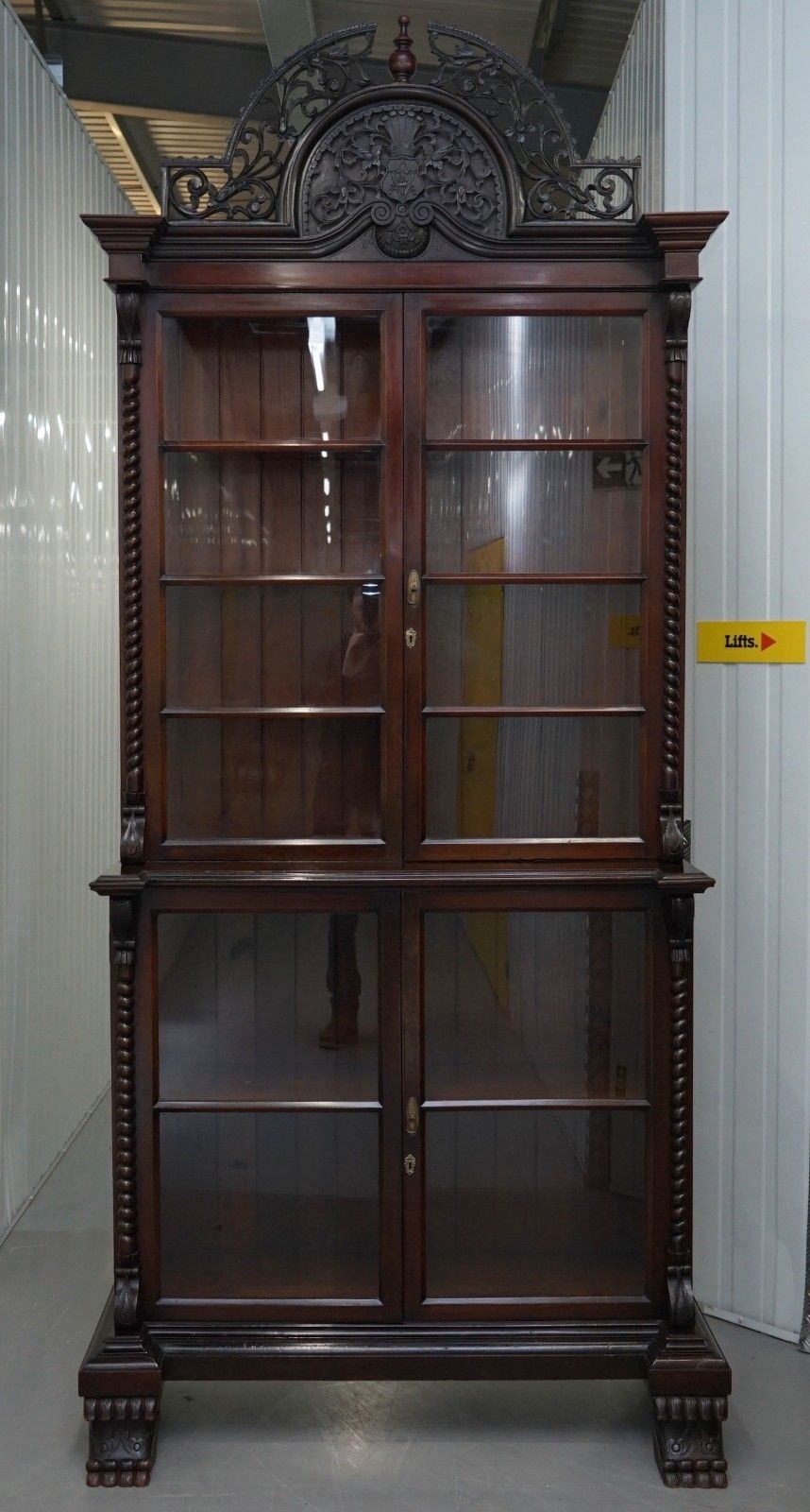 Huge 3 Meter Tall Victorian Mahogany Hand Carved Wood Library Bookcase Ornate photo for sale