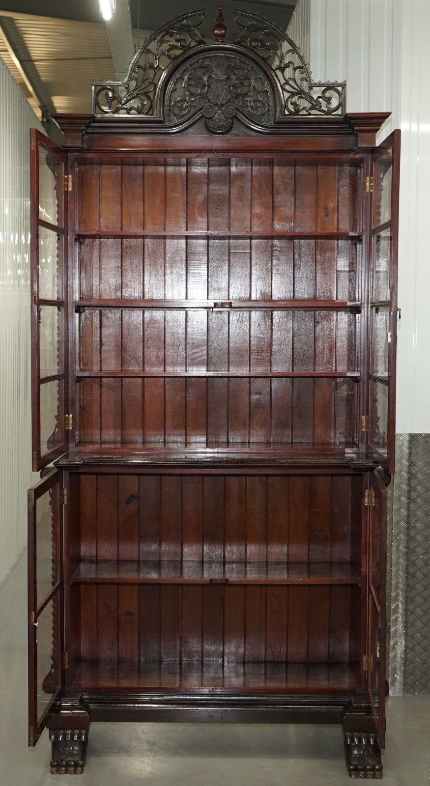3500.0 Huge 3 Meter Tall Victorian Mahogany Hand Carved Wood Library Bookcase Ornate photo