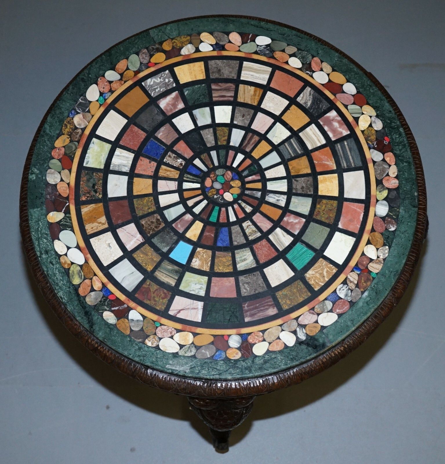 Burmese Hand Carved Elephant Occasional Table Pietra Dura Specimen Marble Top photo Furniture
