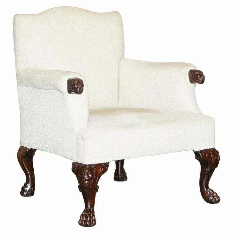 Lovely Antique Ornately Hand Carved Lion's Hairy Paw Leg Club Library Armchair