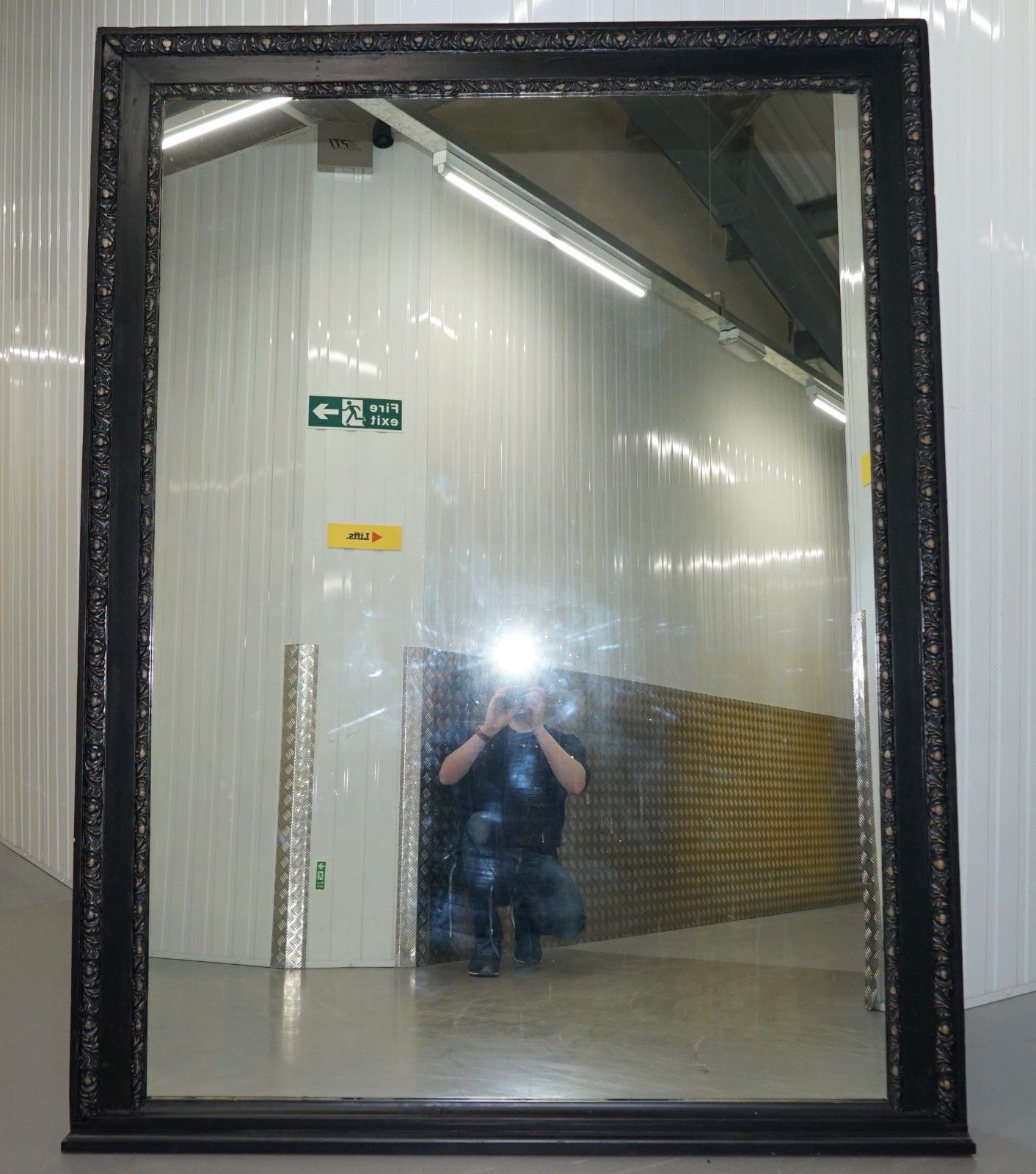 Stunning Huge Victorian Mirror Original Mercury Plate Glass Hand Carved Frame photo for sale