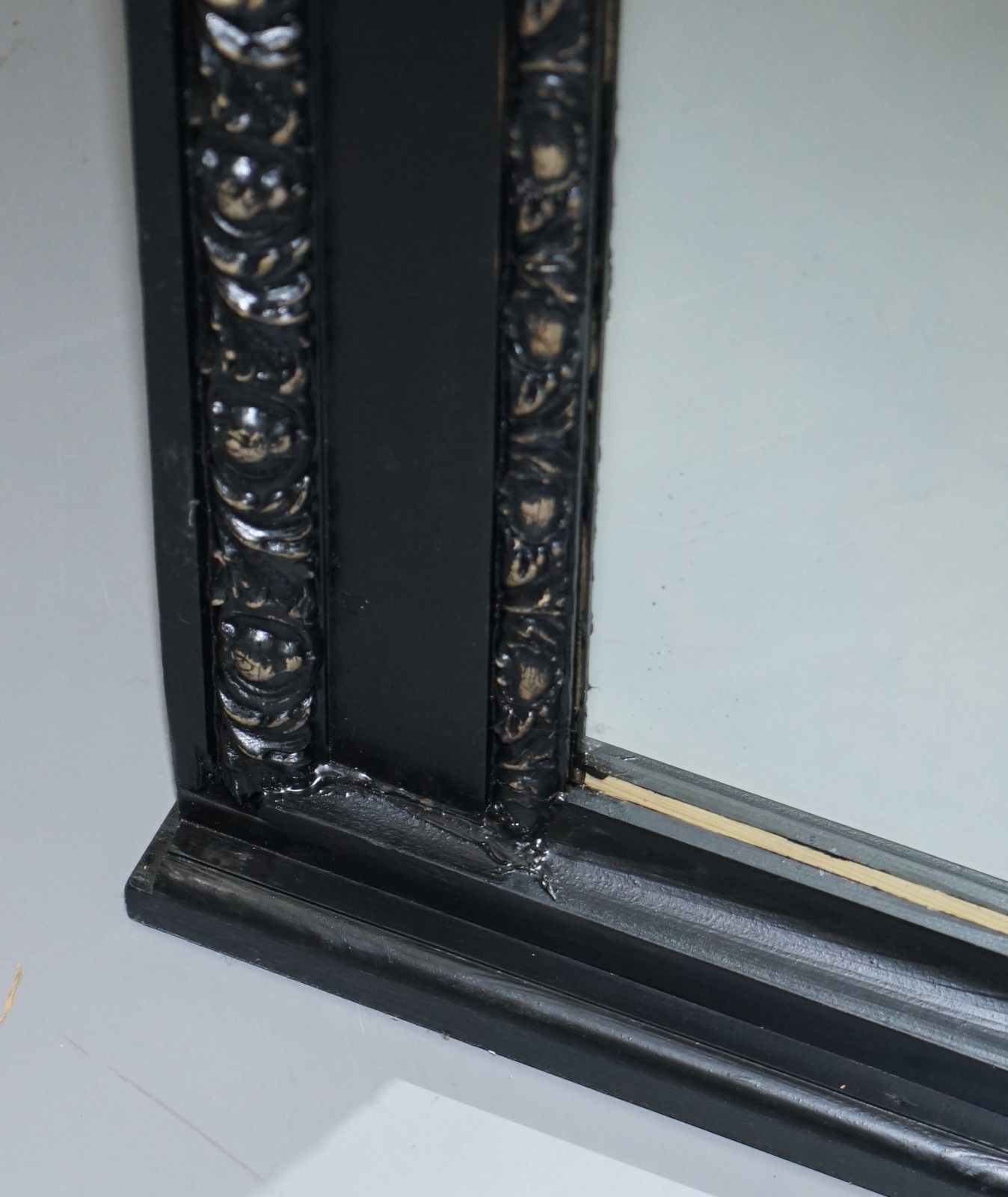 Stunning Huge Victorian Mirror Original Mercury Plate Glass Hand Carved Frame photo vinterior