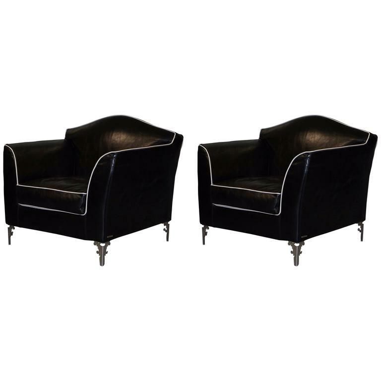 Pair Of Rrp £18,000 Cavalli Nella Vertrina Avalon Leather Contemporary Armchairs