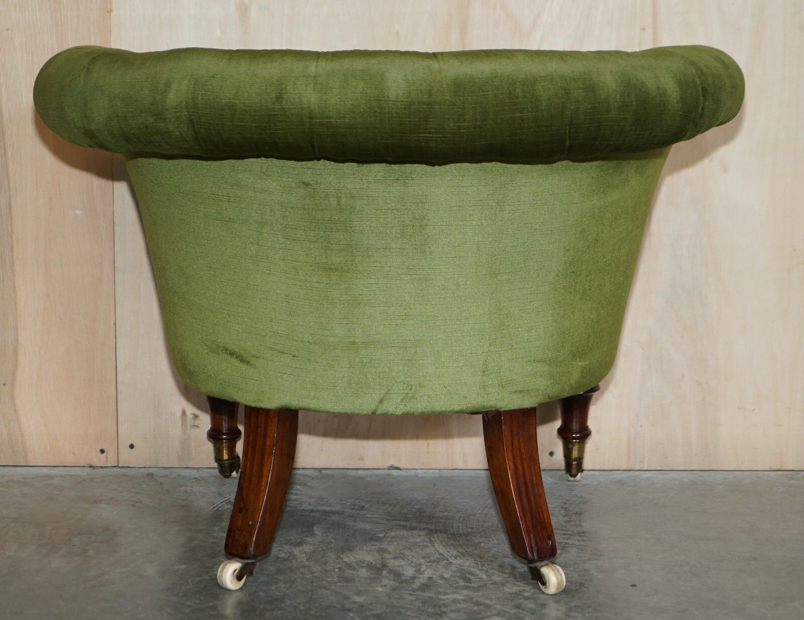 Original Regency 1810 20 Chesterfield Walnut Framed Green Library Tub Armchair photo vintage