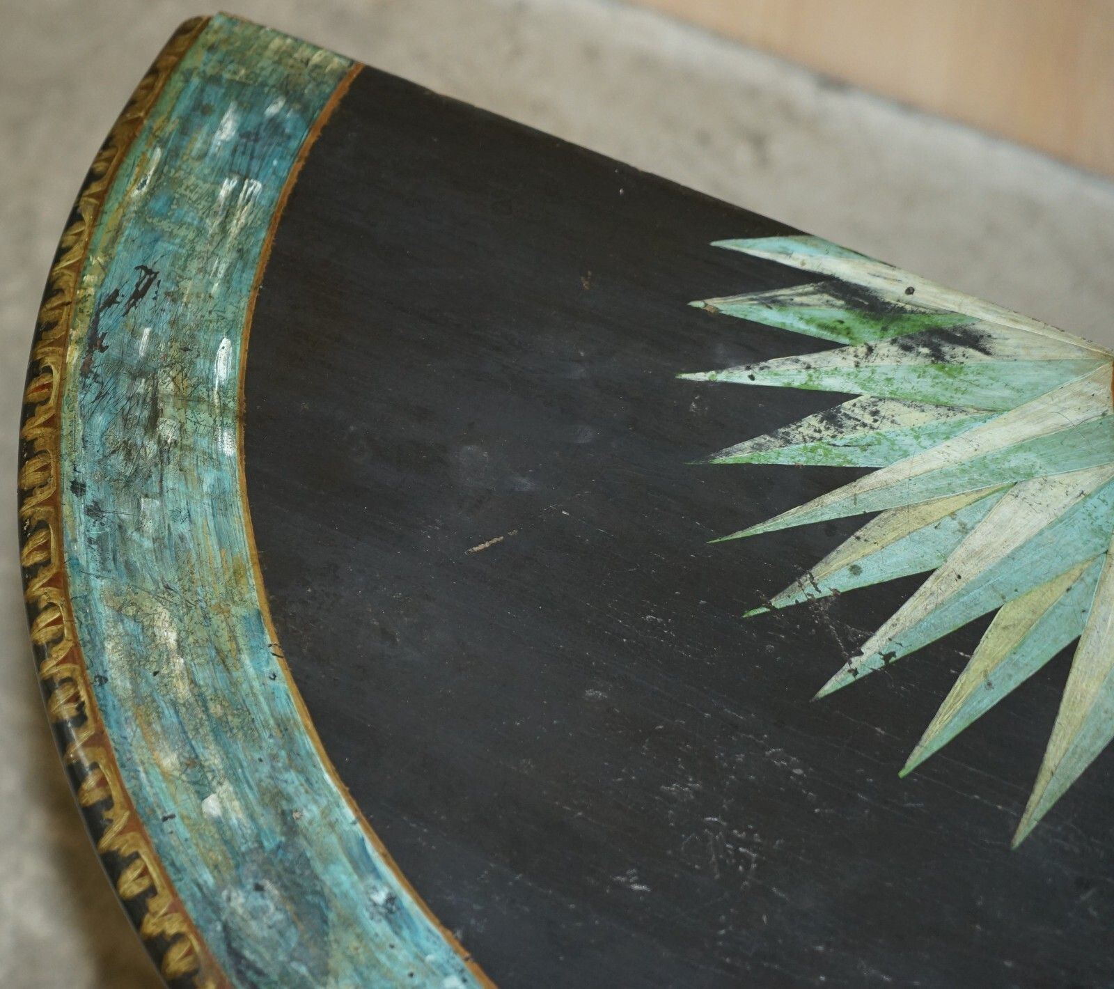 Fine 18th Century Circa 1760 Hand Polychrome Painted Demi Lune Console Table photo 2950.0