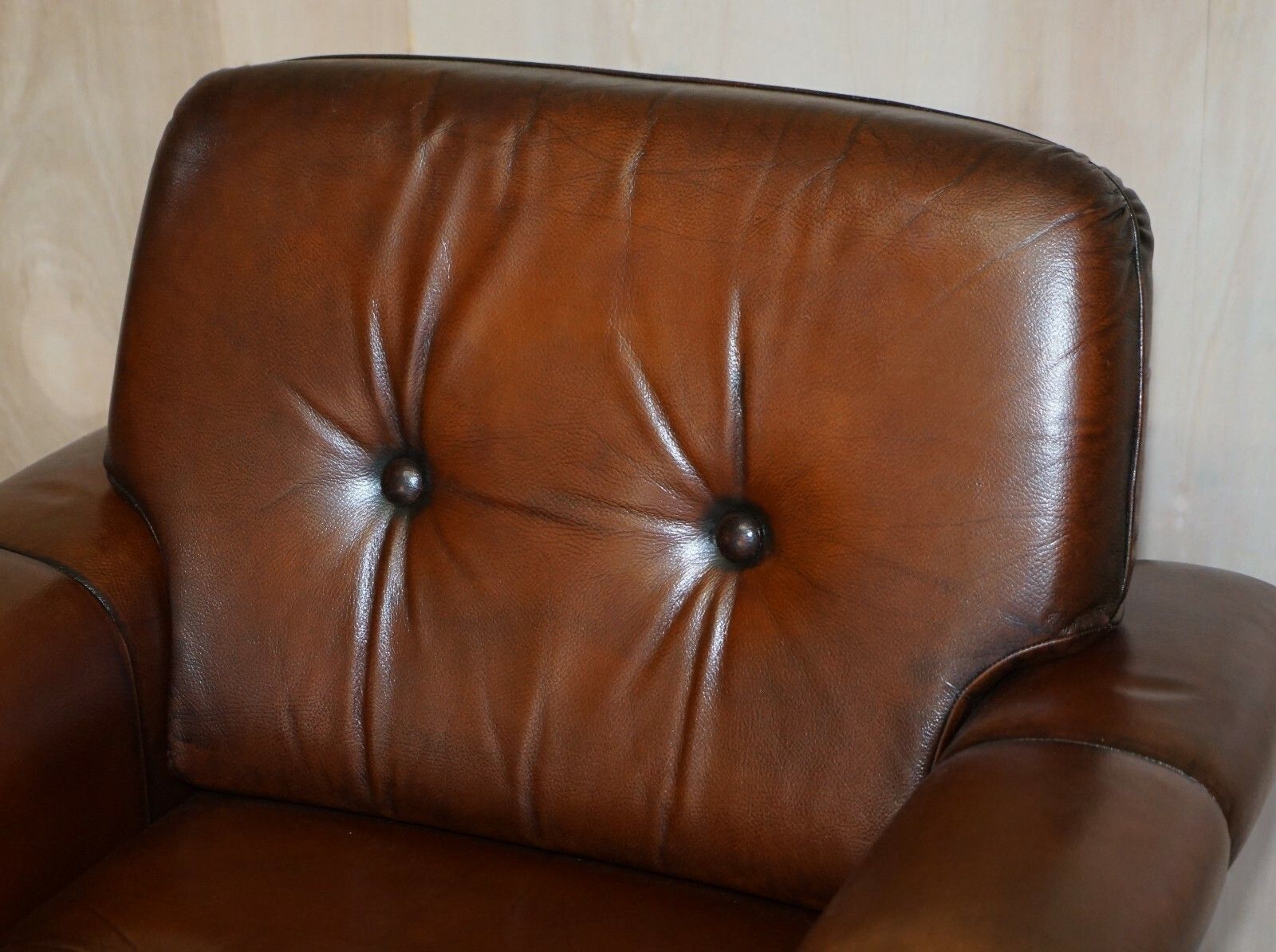 Furniture Pair Of Fully Restored Vintage Dutch Mid Century Modern Brown Leather Armchairs photo