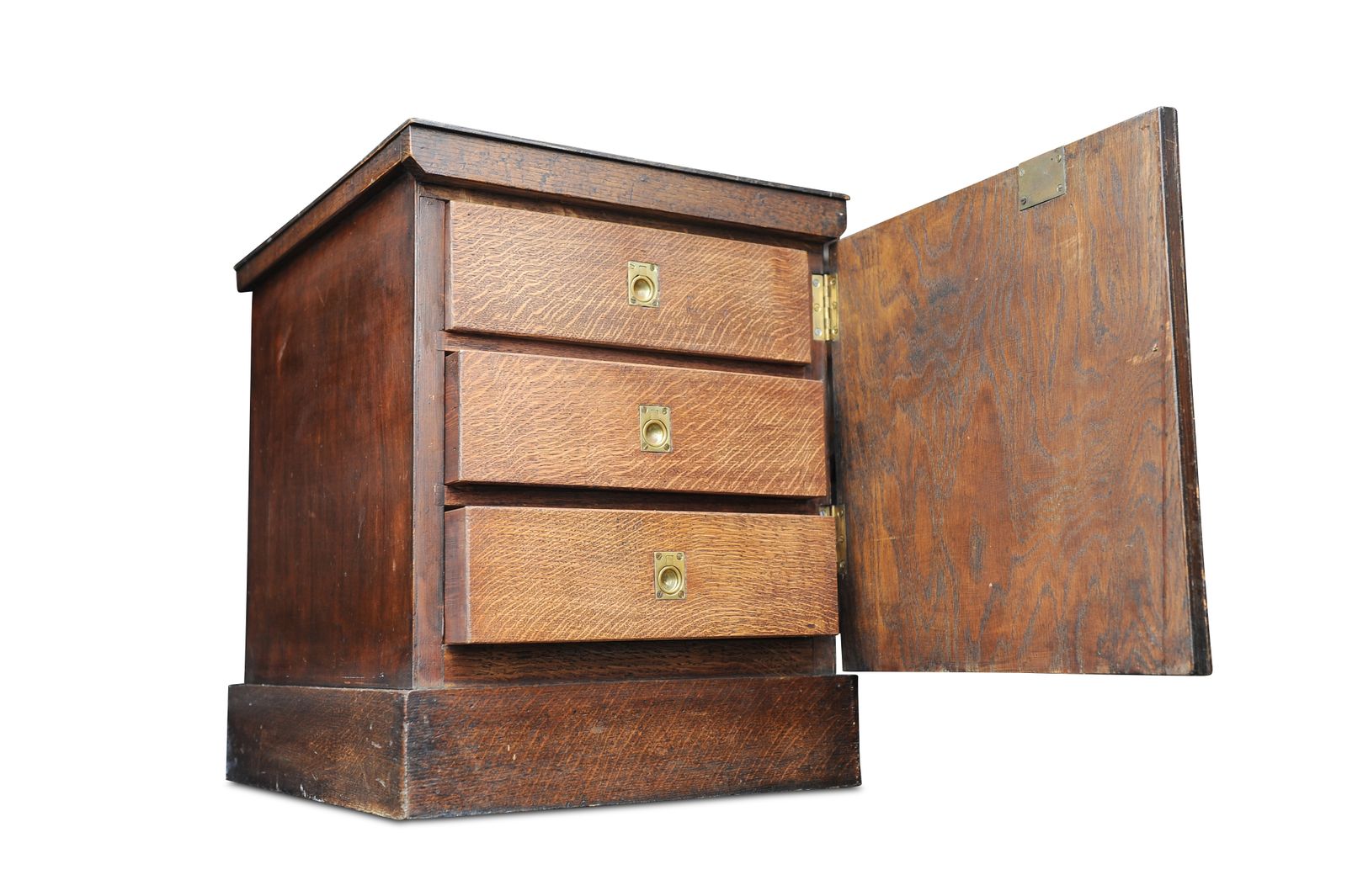 Victorian Oak Library Three Drawer Lockable Collectors Cabinet Chest With Brass Fixtures photo 1900.0