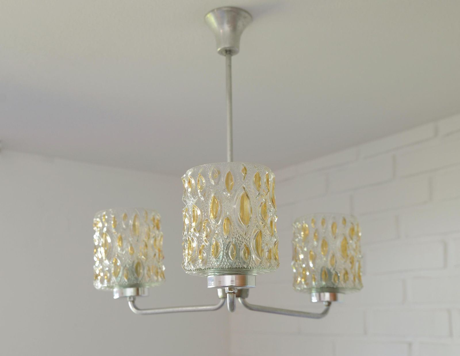 Vintage Pendant Light / Hanging Lamp / Chandelier / Mid Century Light Fixture / Retro 1960s Ceiling Light / Hand Blown Glass Lighting photo furniture