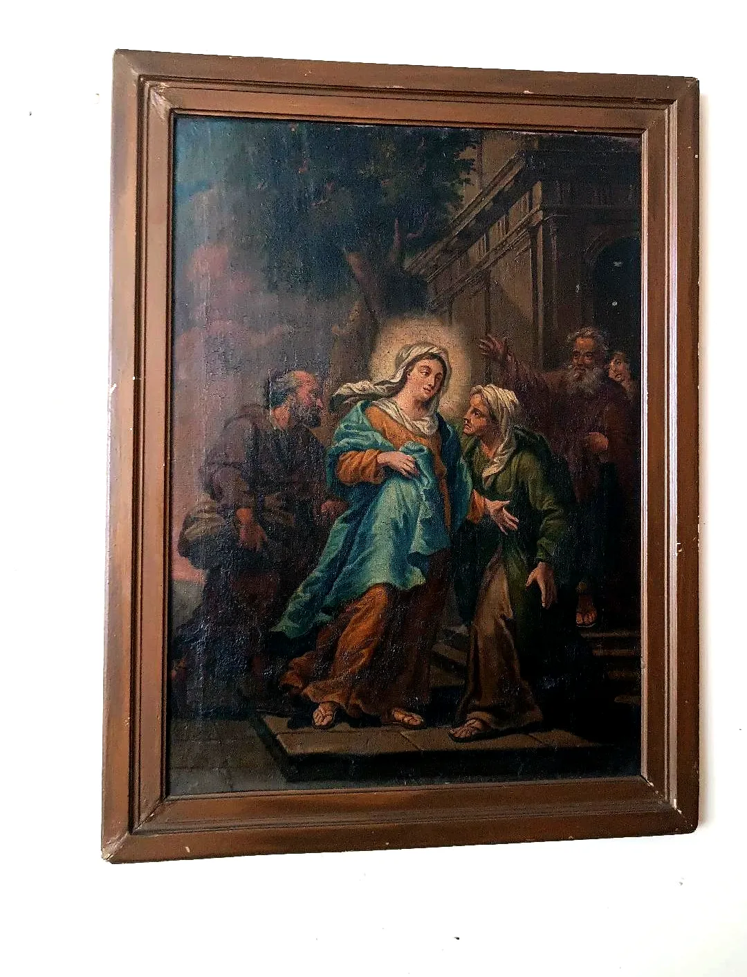 Antique Italian School 18th Century Oil Painting On Canvas Visitation