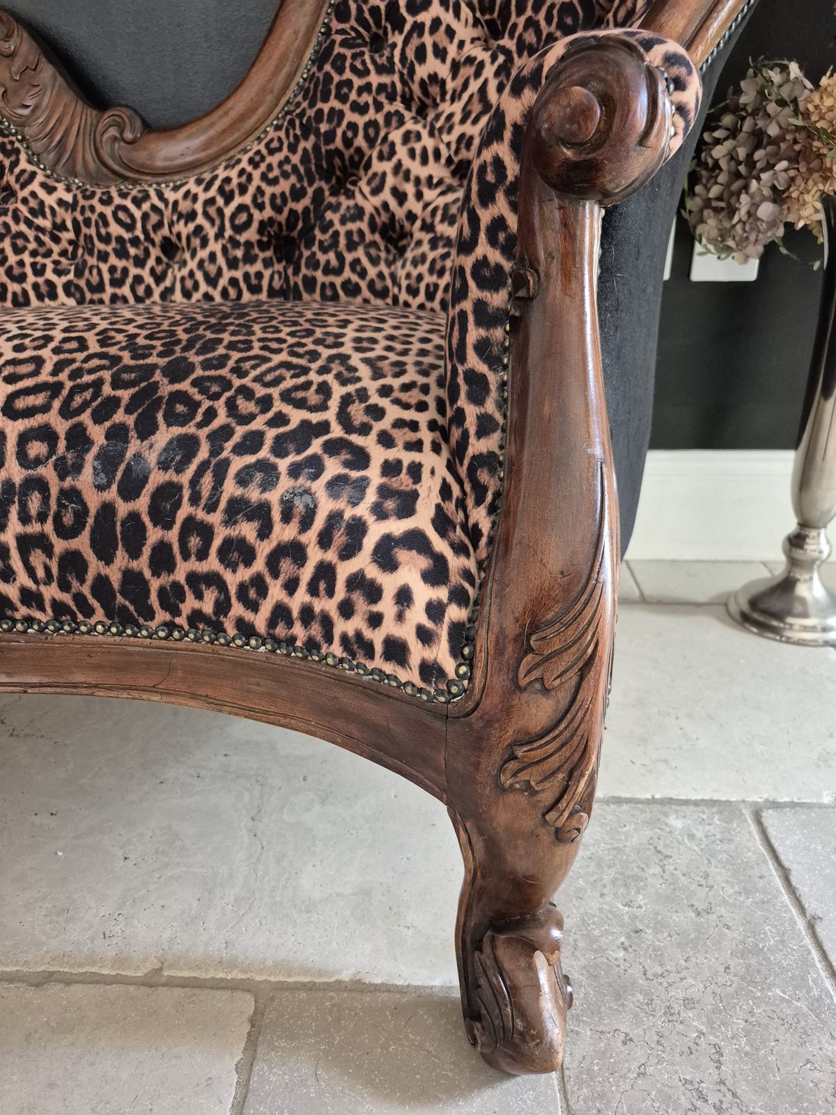 Victorian Mahogany Chaise Longue   Leopard/Velvet Material photo Furniture
