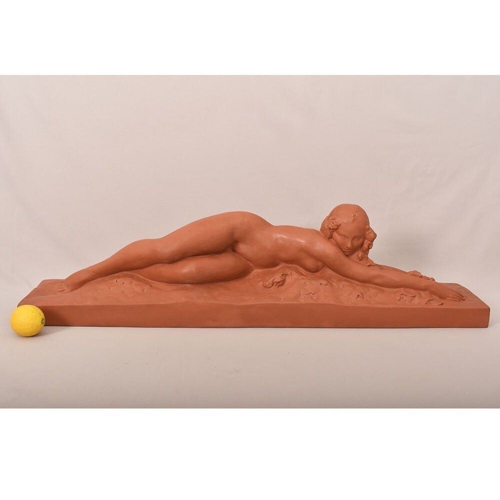 Art Déco Sculpture, Terracotta, Nude Of Young Lying Woman, Amedeo Gennarelli, XX. (Stte97) photo furniture