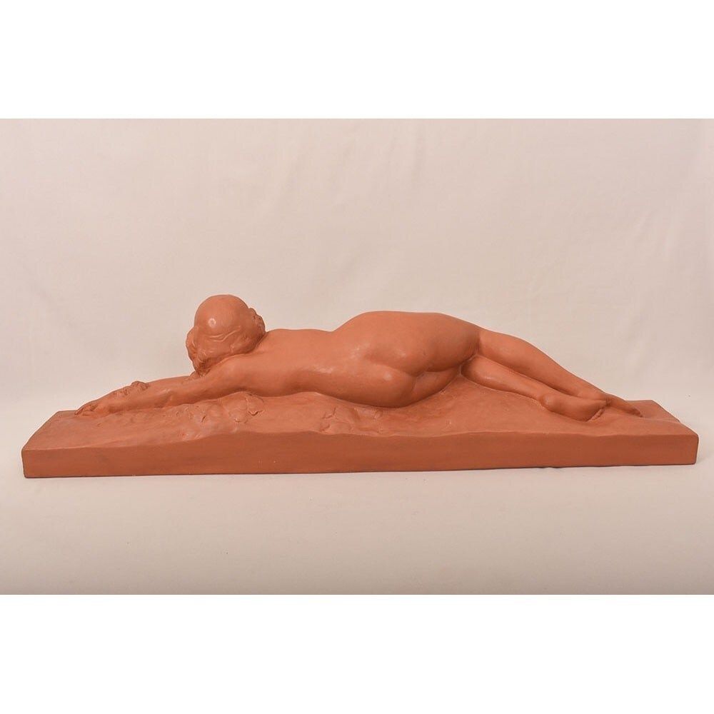 photo for sale Art Déco Sculpture, Terracotta, Nude Of Young Lying Woman, Amedeo Gennarelli, XX. (Stte97)