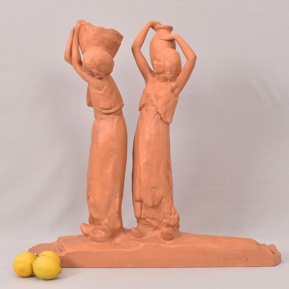 Art Déco Sculpture, Terracotta, Two Young Women With An Amphora, Amedeo Gennarelli, XX. (Stte98) photo furniture