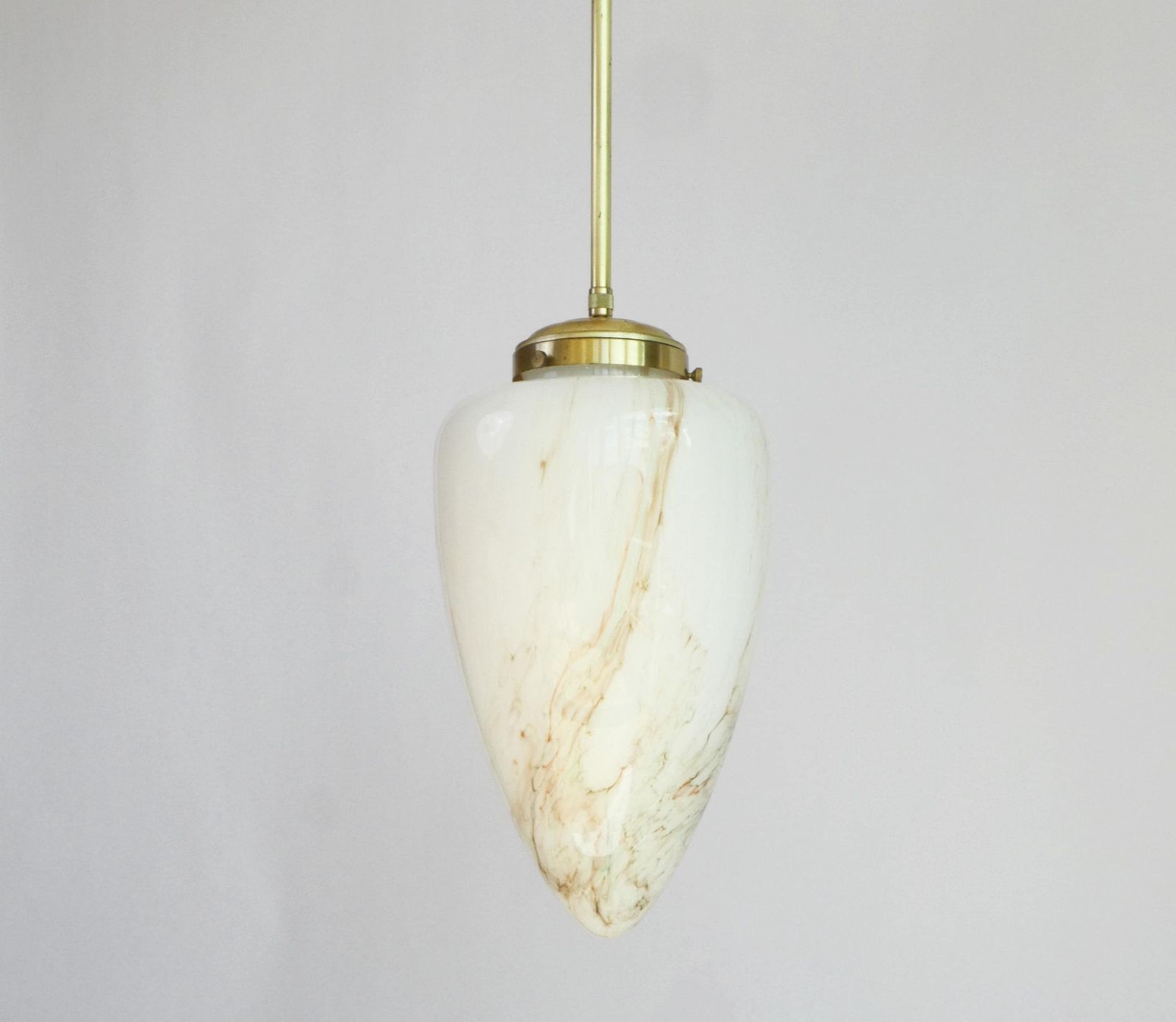 Vintage Art Deco Marbled Glass Pending Lamp, Opal Shaped Hanging Light, Mid Century Lamp In White With Beautiful Colours