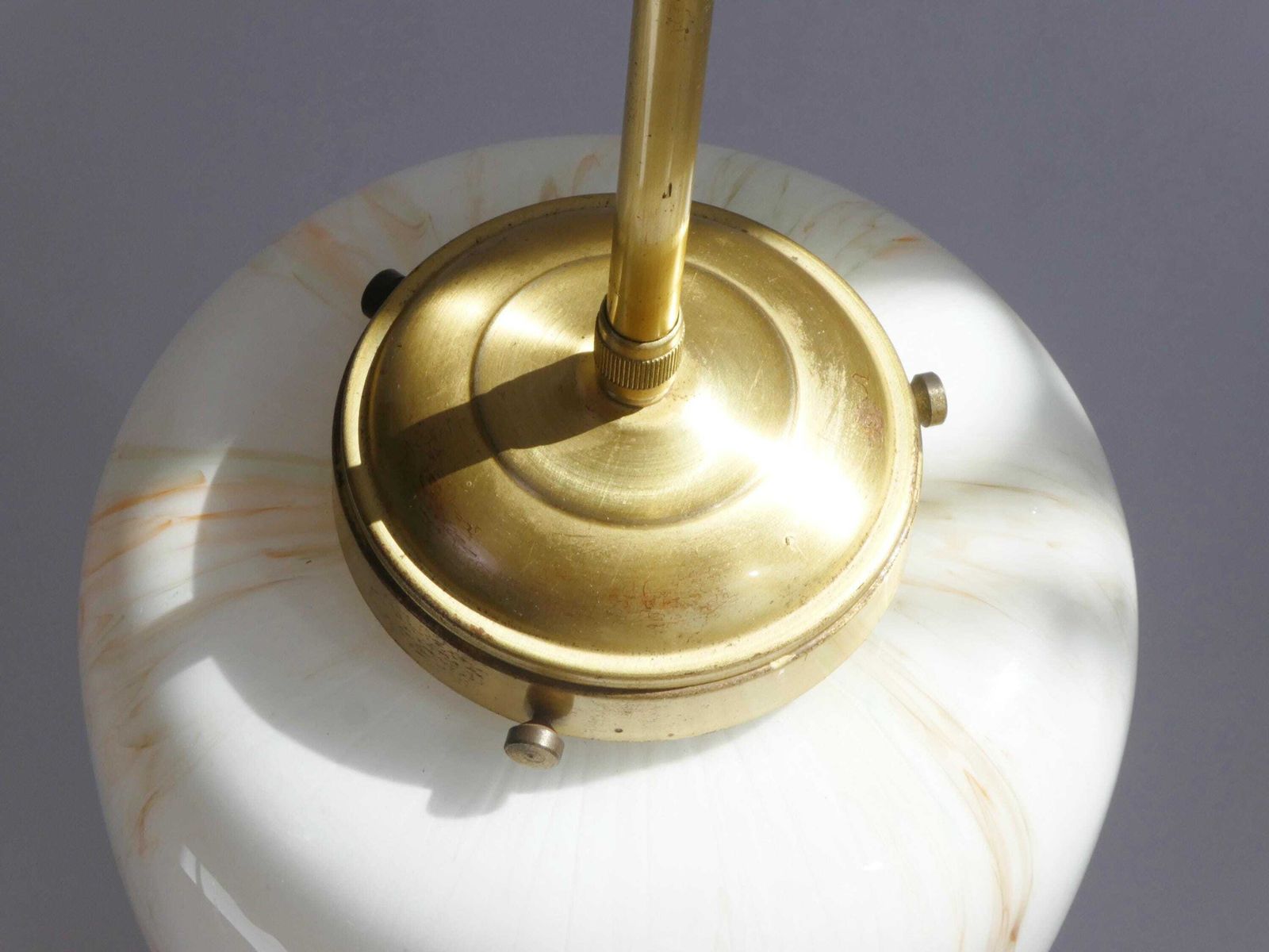 Vintage Art Deco Marbled Glass Pending Lamp, Opal Shaped Hanging Light, Mid Century Lamp In White With Beautiful Colours photo Lighting